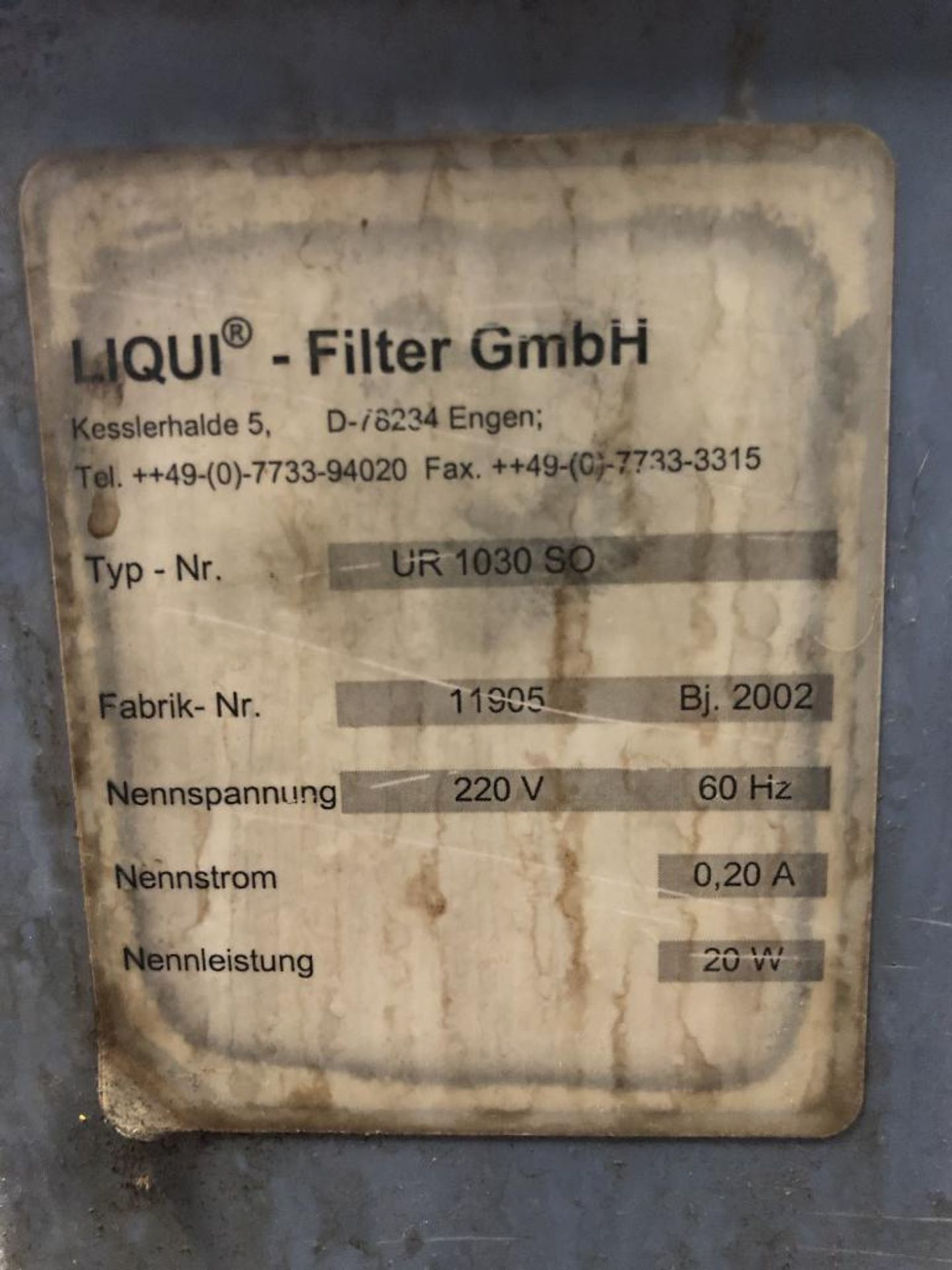 Liqui Kesslerhalds Model UR1030 SO Drum Filter Centrifuge S/N: 11905 (2002), 220v, 60hz, Dimensions - Image 5 of 9