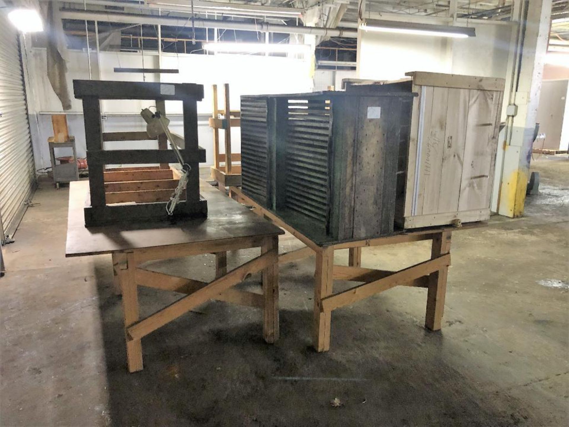 Lot (5) Assorted Wood Tables and (1) Wood Crate