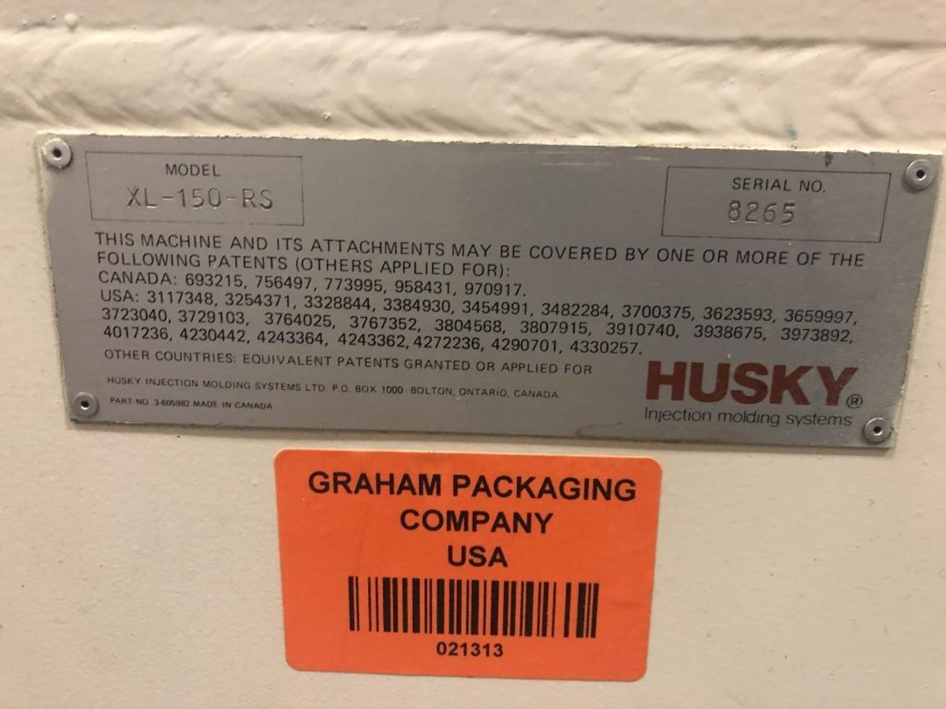 1 ea. Husky Injection Mold Machine, Model XL-150-RS, S/N 8265, Dimension: 75" x 303" x 118" - Image 5 of 12