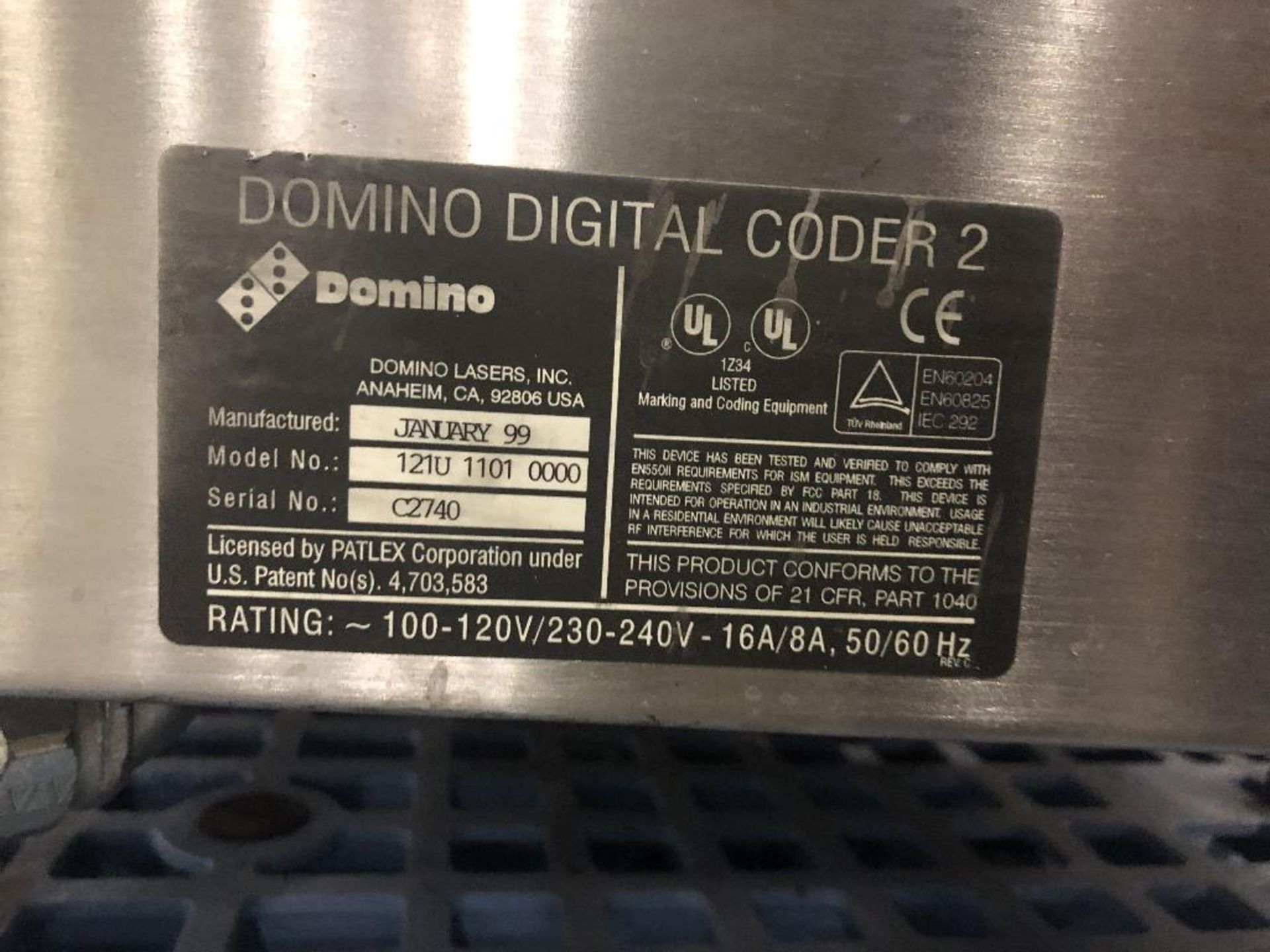 1ea Domino Digital Laser Coder 2, Model 121u 1101 0000, S/N C2740, Manufactured Jan-99, Power -120-2 - Image 5 of 6