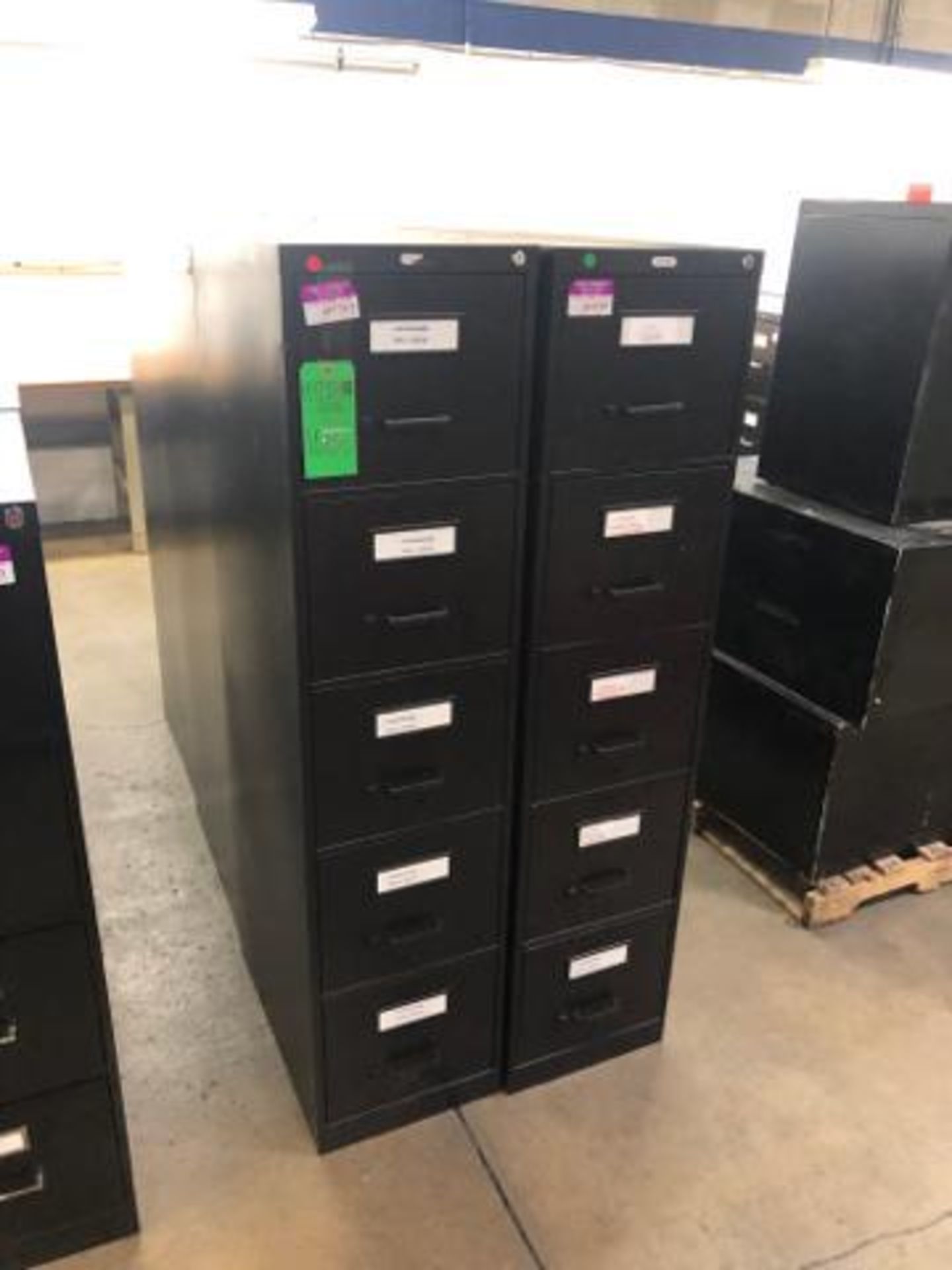(7) Uline 5 Drawers file cabinets 15"x 25"x 64".