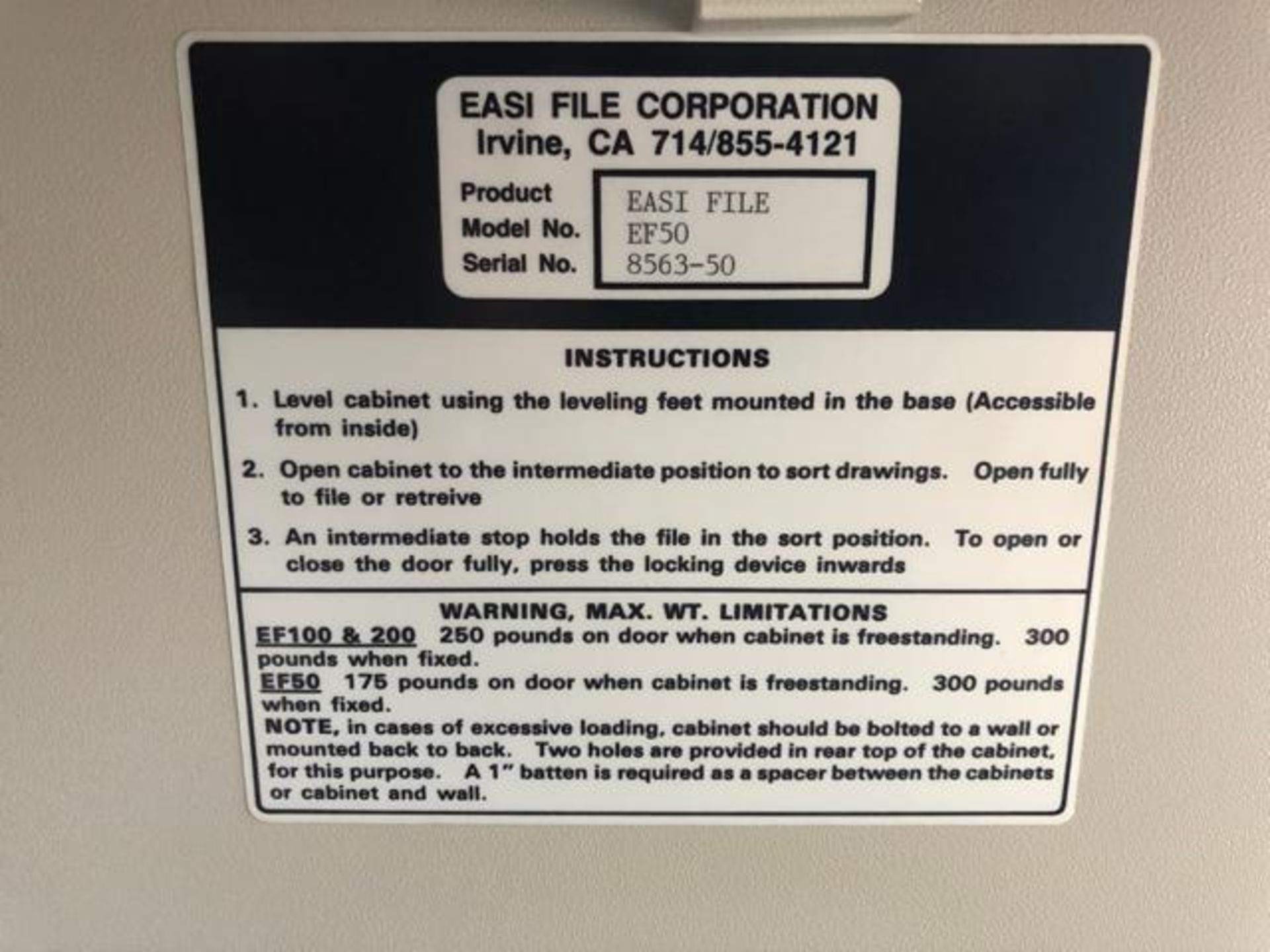 (3) Easi File Model: EF 50 File Cabinets 27"x 47"x 18". - Image 5 of 5