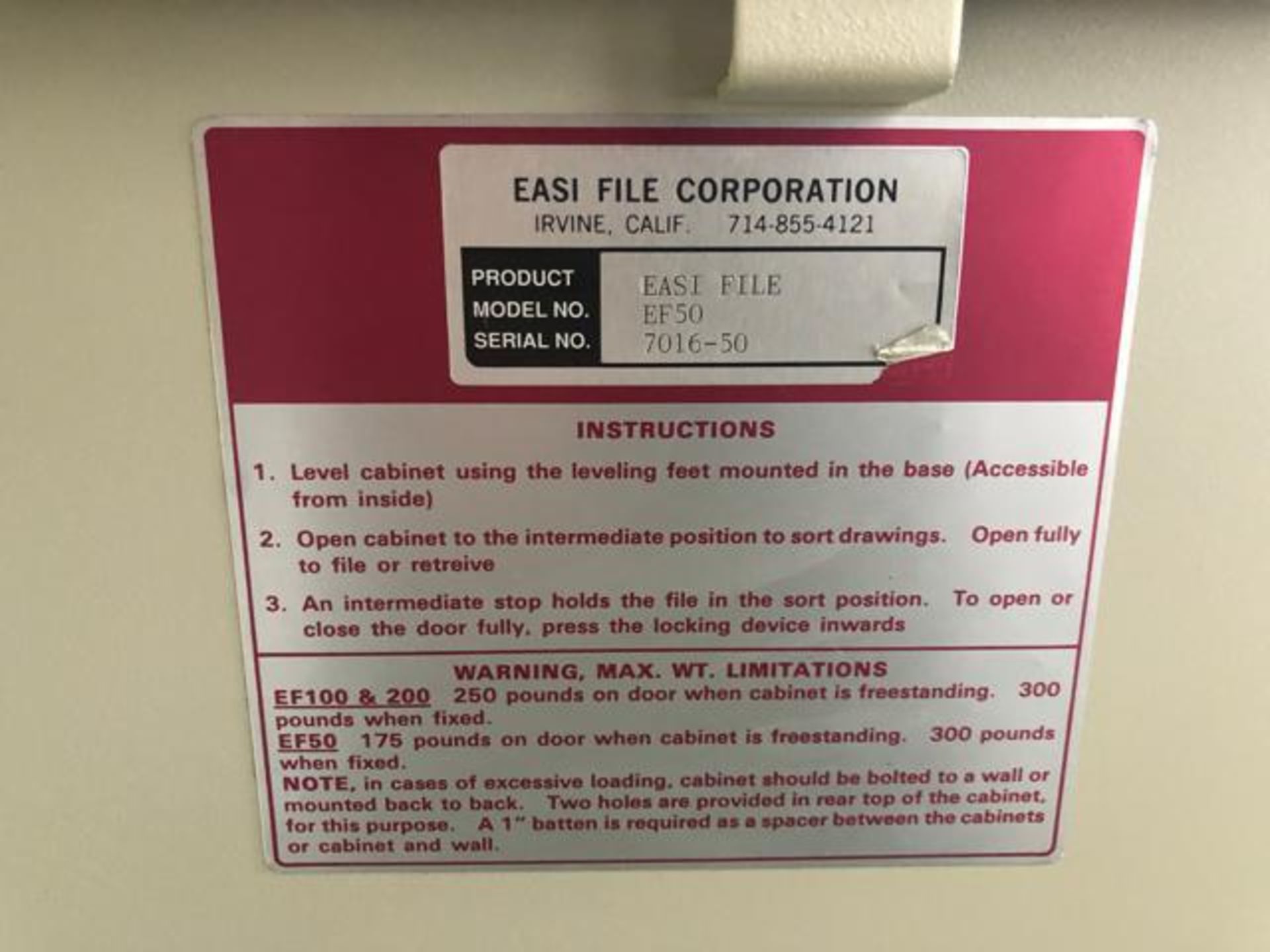 (3) Easi File Model: EF 50 File Cabinets 27"x 47"x 18". - Image 3 of 5