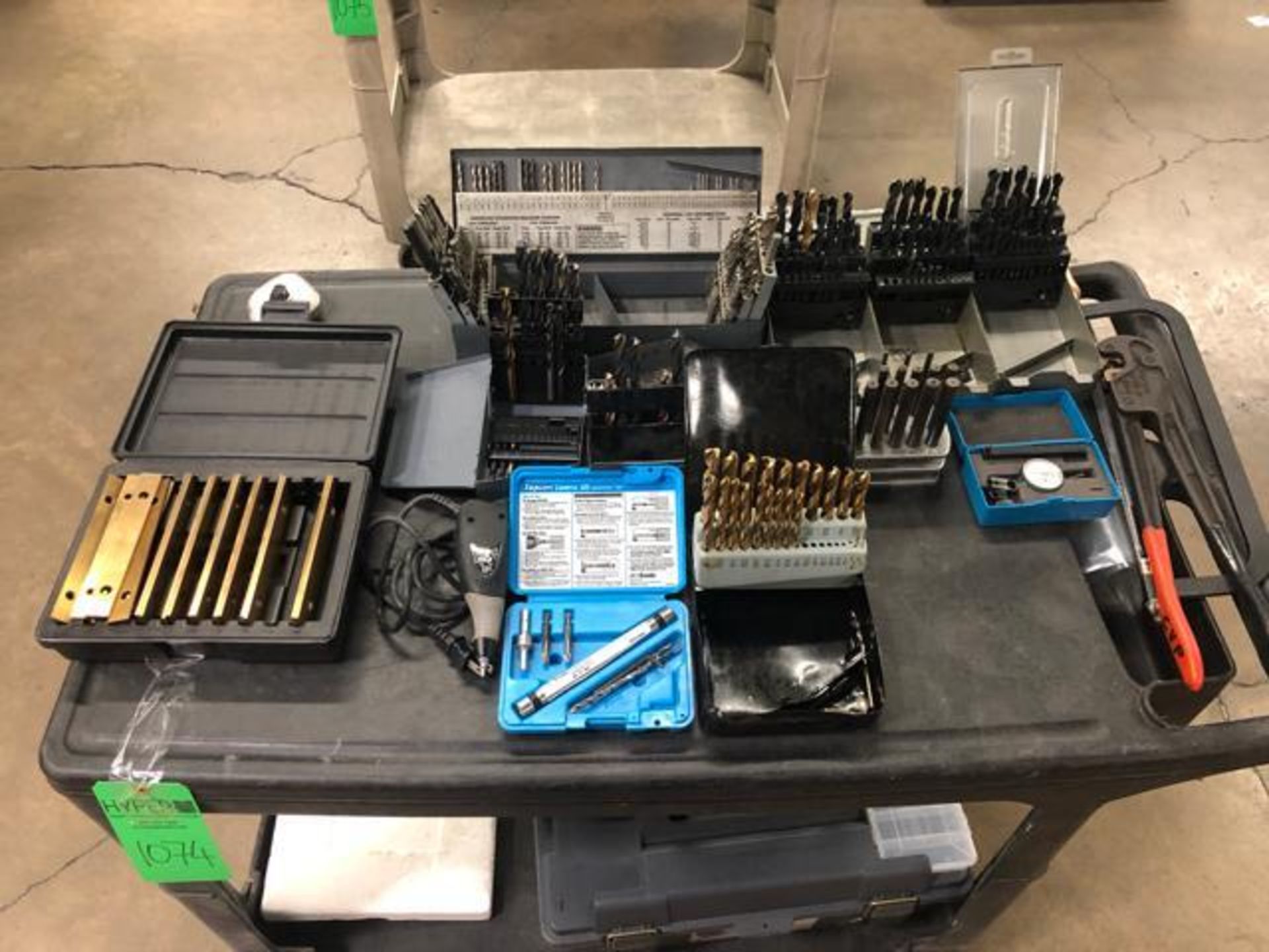 Plastic Shoop Cart with tool to include: Drill Set, 1ea Tap Con Set 500, 1 ea. Plano Tool Box Mdl:65 - Image 2 of 8