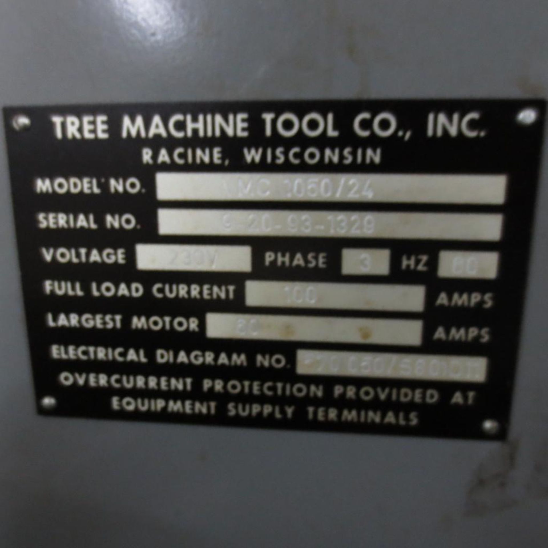 Tree Model VMC 1050/24 CNC Vertical Machine Center S/N 9-20-93-1329, 24"x50" Table, 26 Position Auto - Image 6 of 7