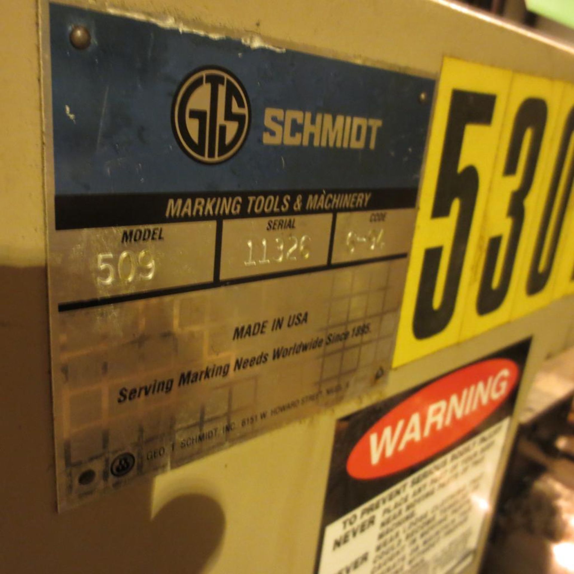 Schmidt Roll Marking Machine mdl.509, S/N 11326 *RIGGING $25* - Image 4 of 4