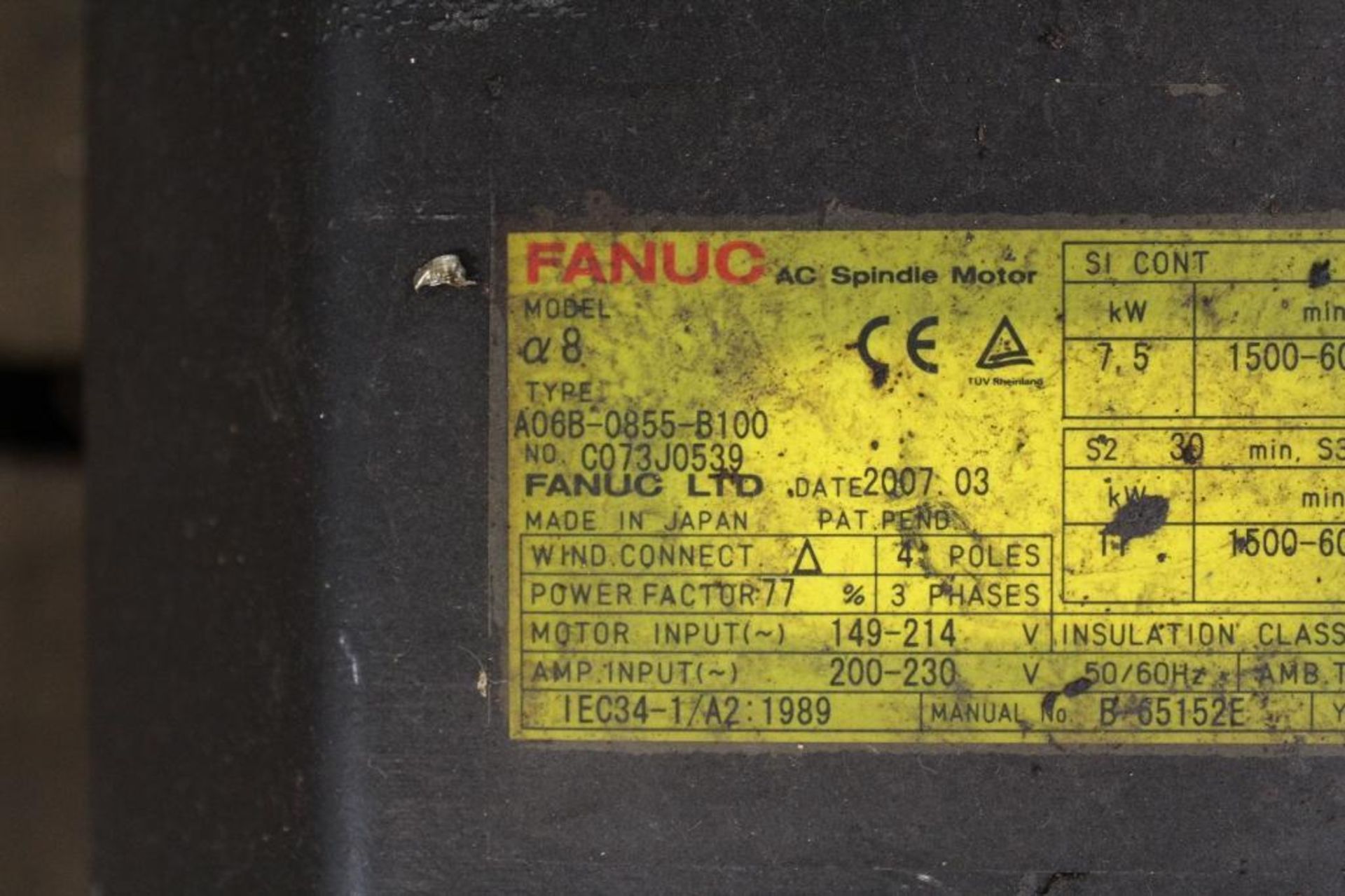 GE Fanuc A06B-0855-B100 Spindle Motor - Image 2 of 2