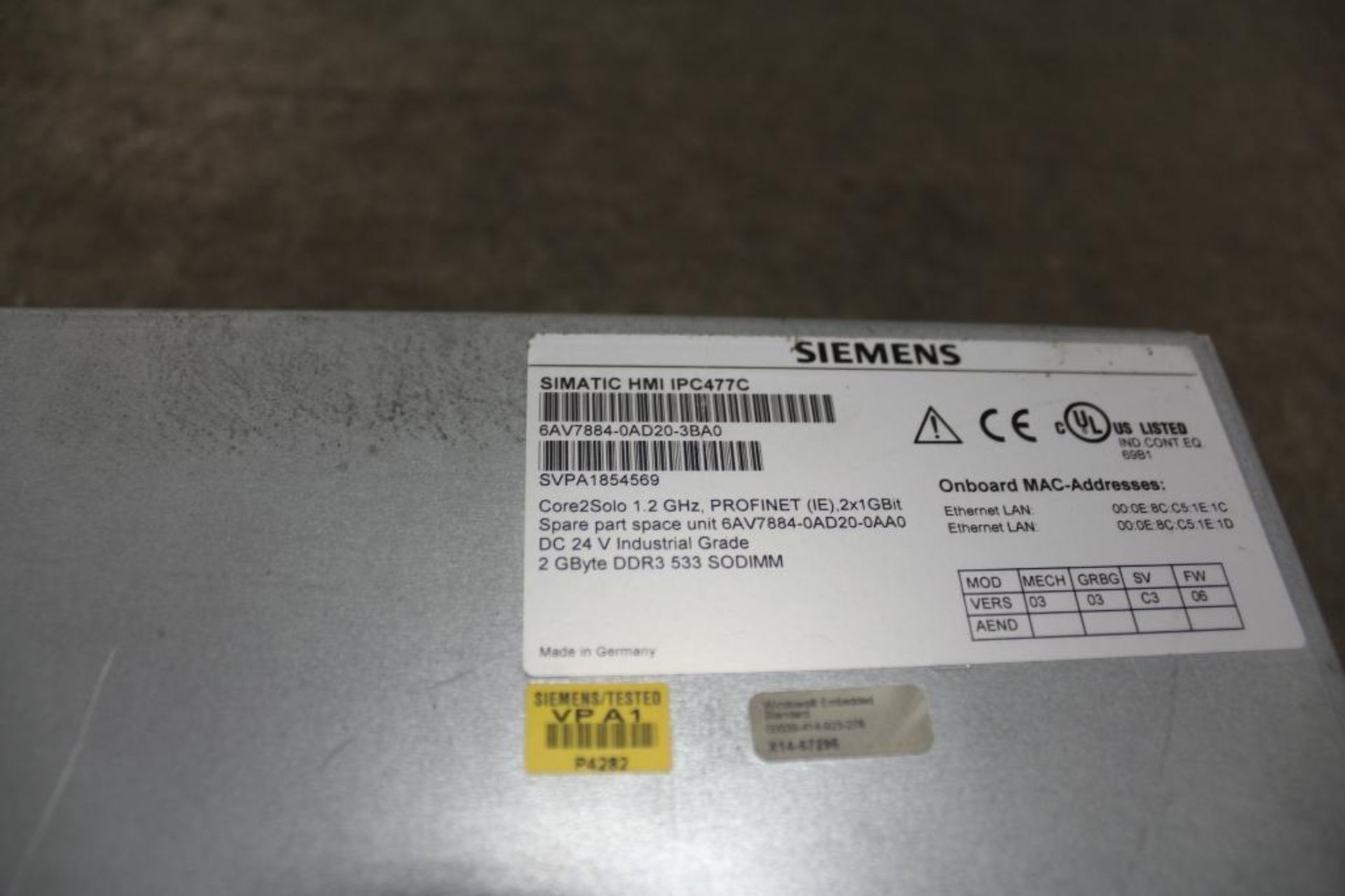 Siemens 6AV7884-0AD20-3BA0 Simatic Panel Touch - Image 2 of 2