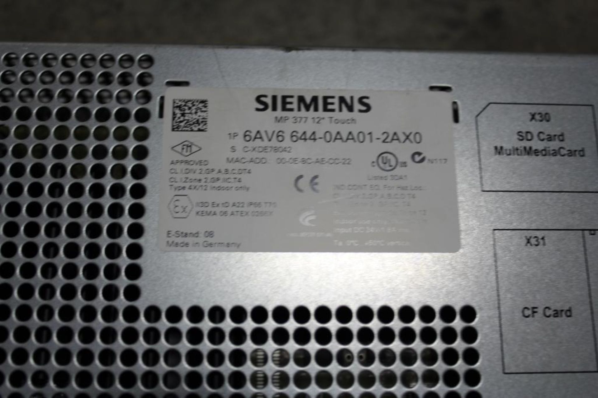 Siemens 6AV6 644-0AA01-2AX0 *Cosmetic Damage* Simatic Multi Panel Touch - Image 2 of 2