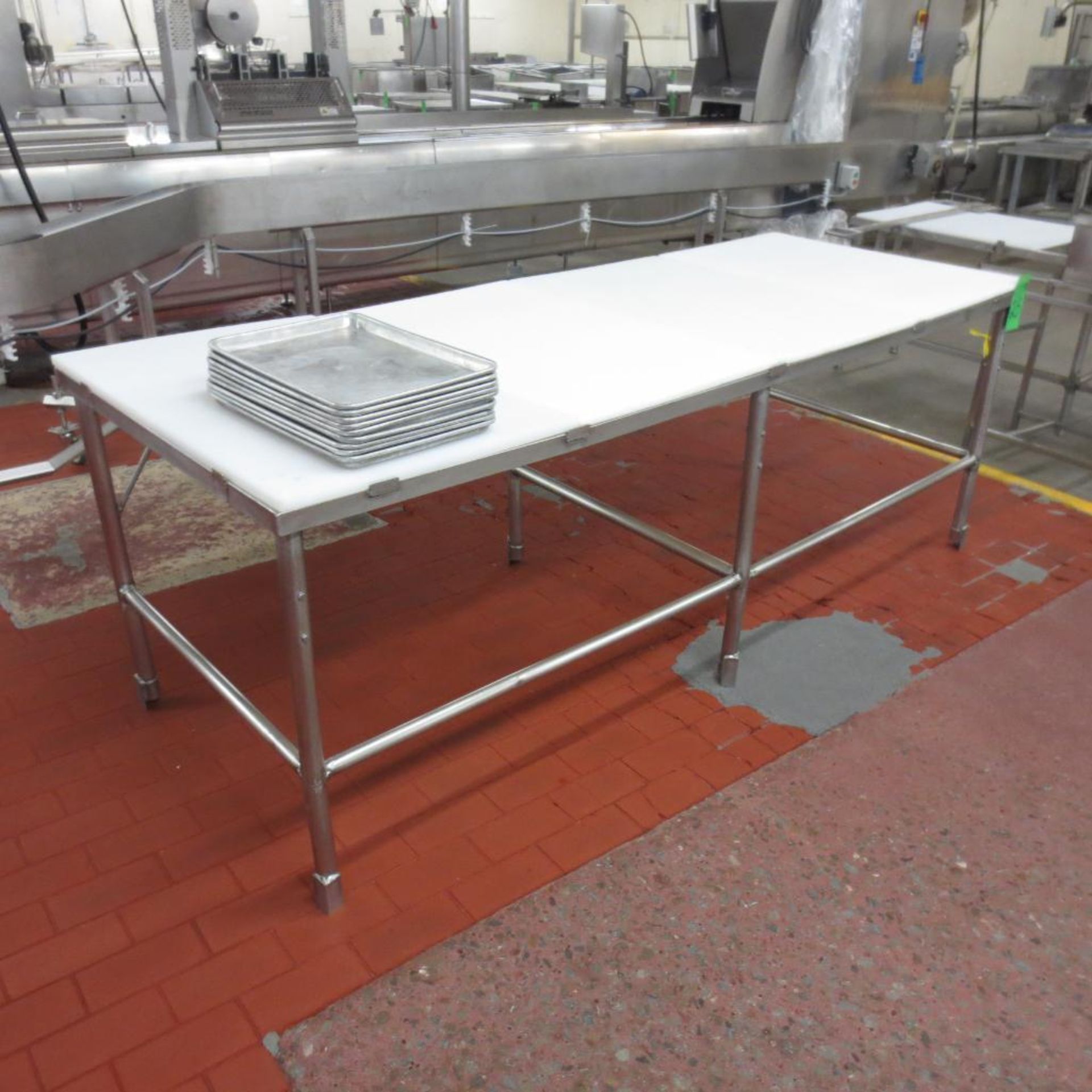 96" X 36" Stainless Table Frame with (4) 36" X 24" Cutting Board Table Tops ( No Contents )