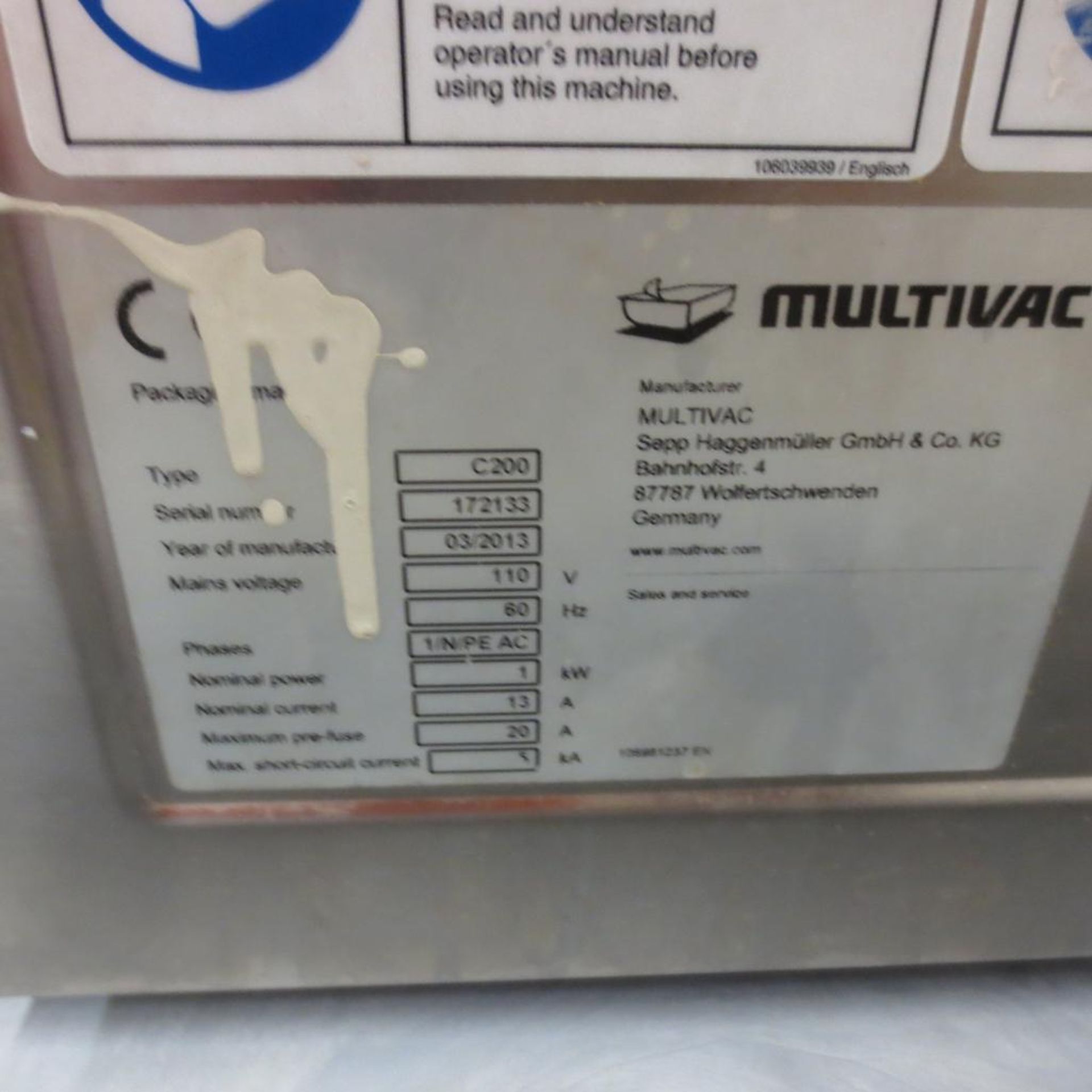 Multivac C200 Vacuum Packaging Machine, Year 2013, S/N 172133 - Image 4 of 5