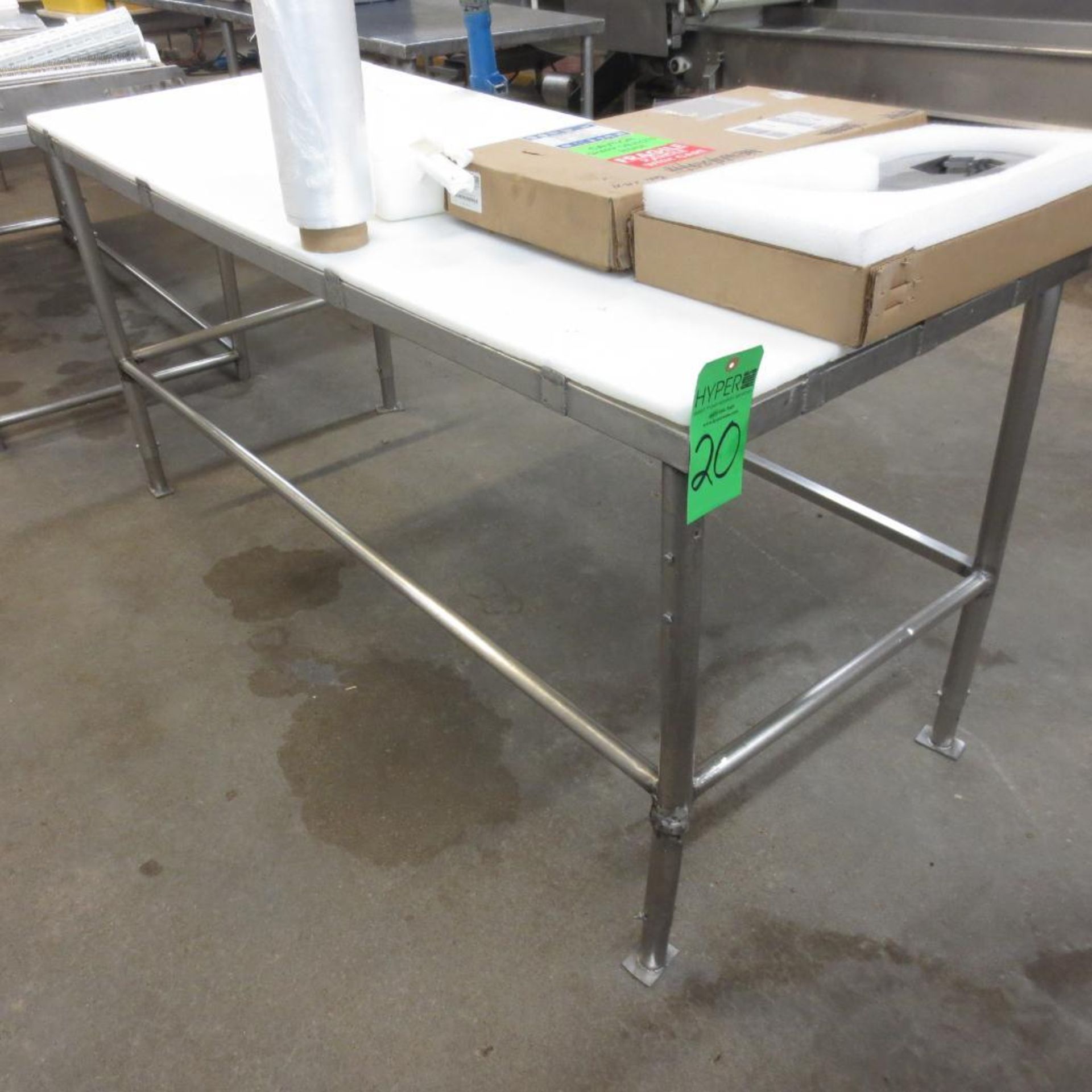 72" X 30" Stainless Table Frame with Cutting Board Table Top ( No Contents )