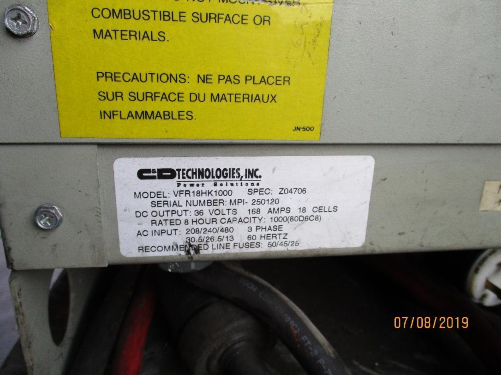 C & D Battery Charger, Ferro 1500 Series, M/N VFR18HK1000, Located at 600 Old Hull Rd. Athens, GA. 3 - Image 2 of 2