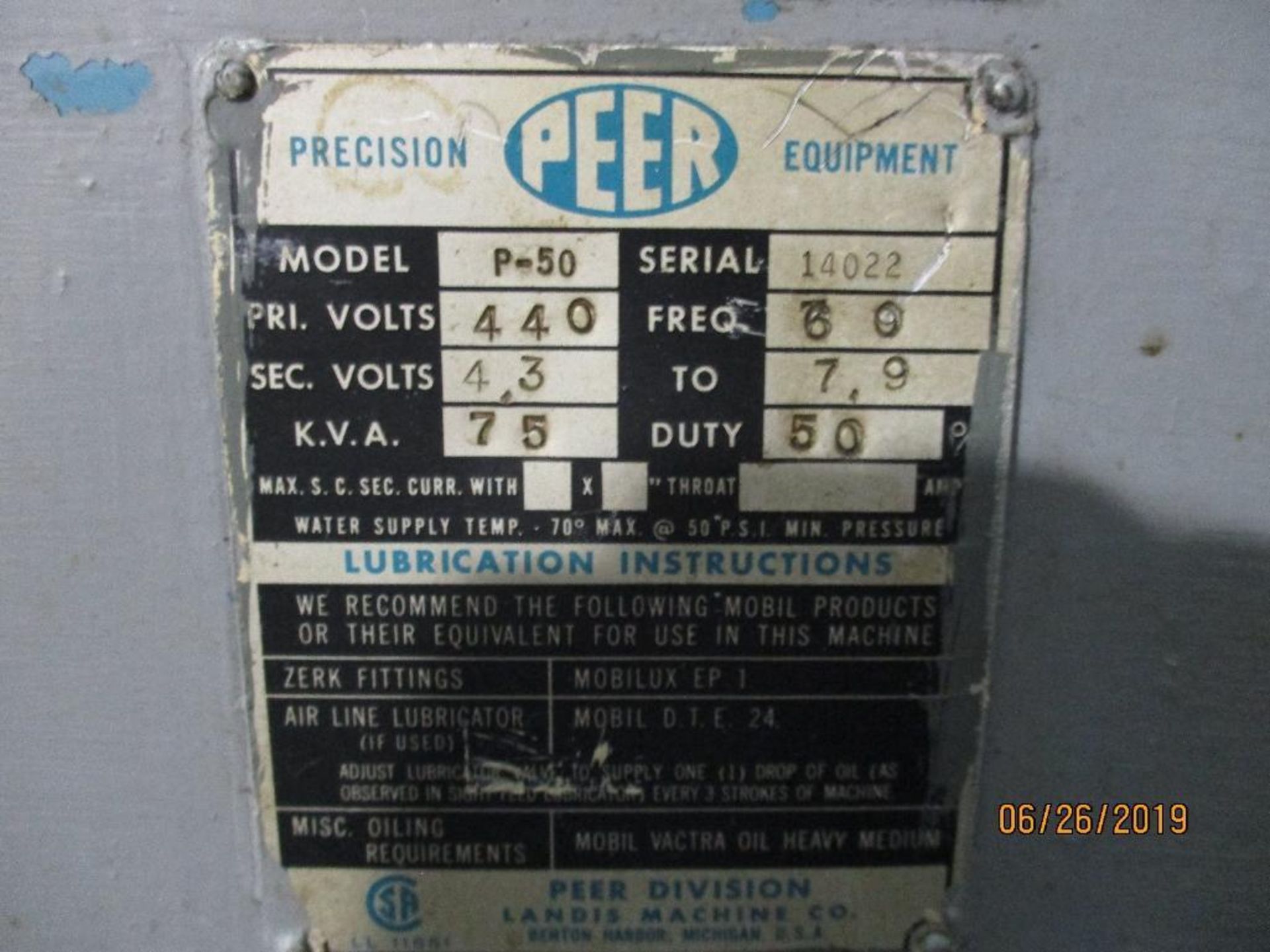 Peer Spot Welder M/N P-50 S/N 14022, Located at 800 West Broadway St. Three Rivers, MI. 49106 - Image 7 of 7