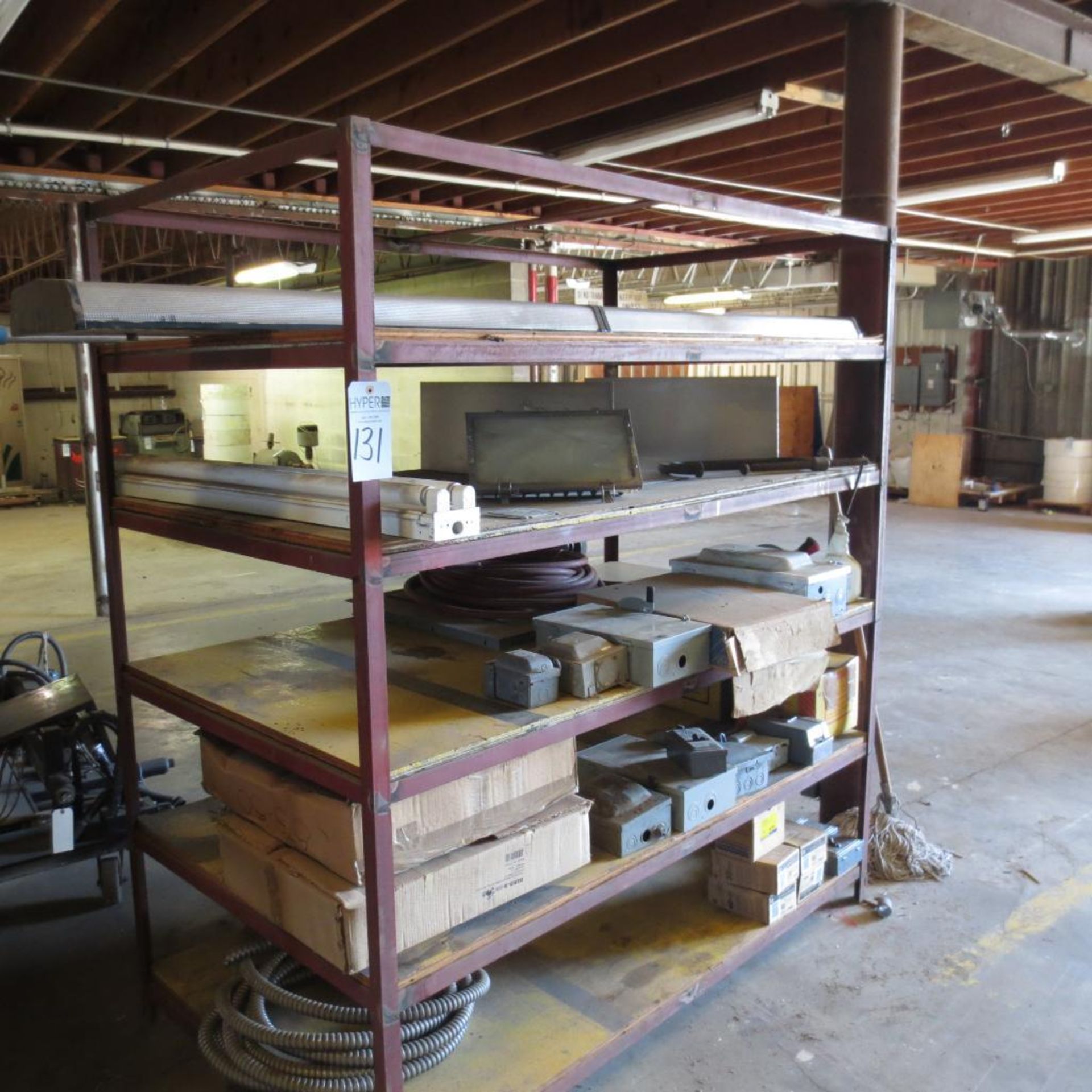 Steel Shelf with Assorted Electrical Boxes and Lights