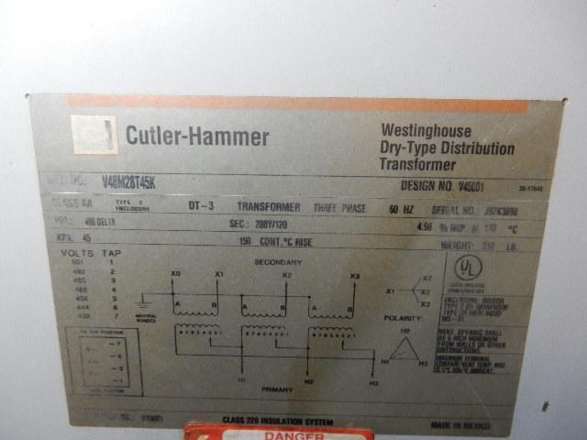 Cutler - Hammer Dry Type Distribution Transformer CAT #V48M28T45K Design #V45001 - Three Phase 45KVA - Bild 3 aus 5