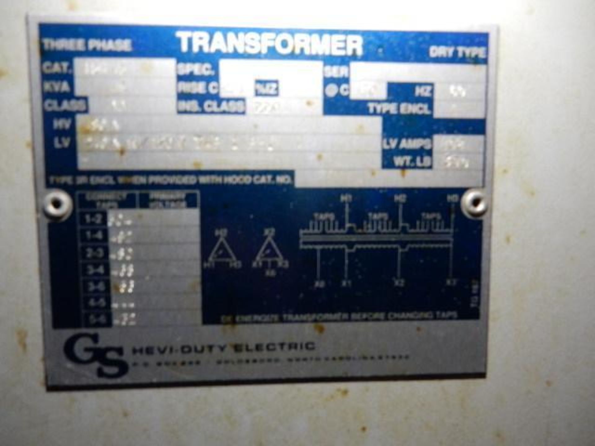 Textron Transformer Three Phase CAT T5H45 Ser: E, KVA 45 - Class AA C170, HZ60 - HV480, LV240-W/120V - Bild 2 aus 5