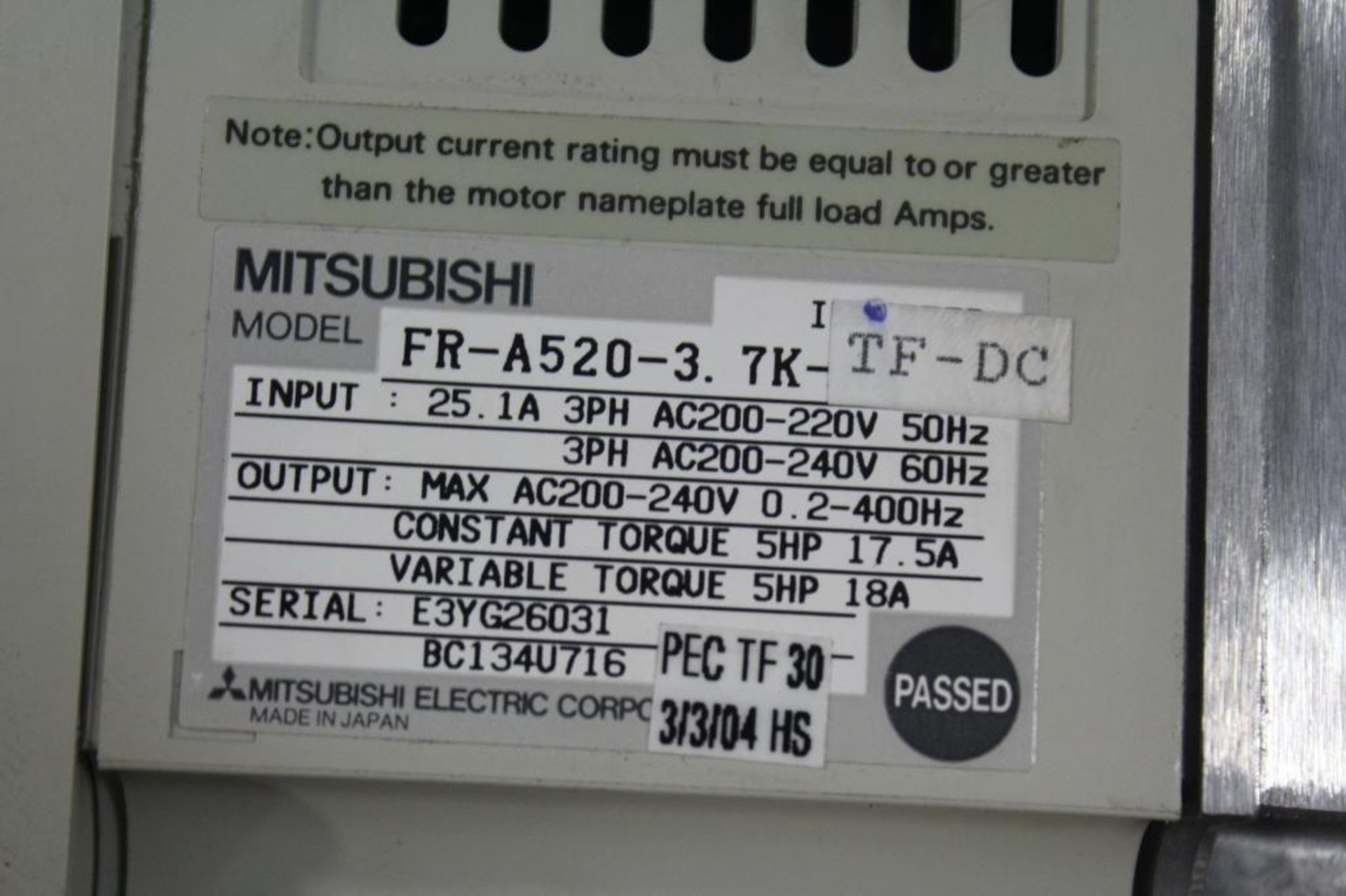 Mitsubishi FR-A520-3.7K-TF Inverter - Image 2 of 2