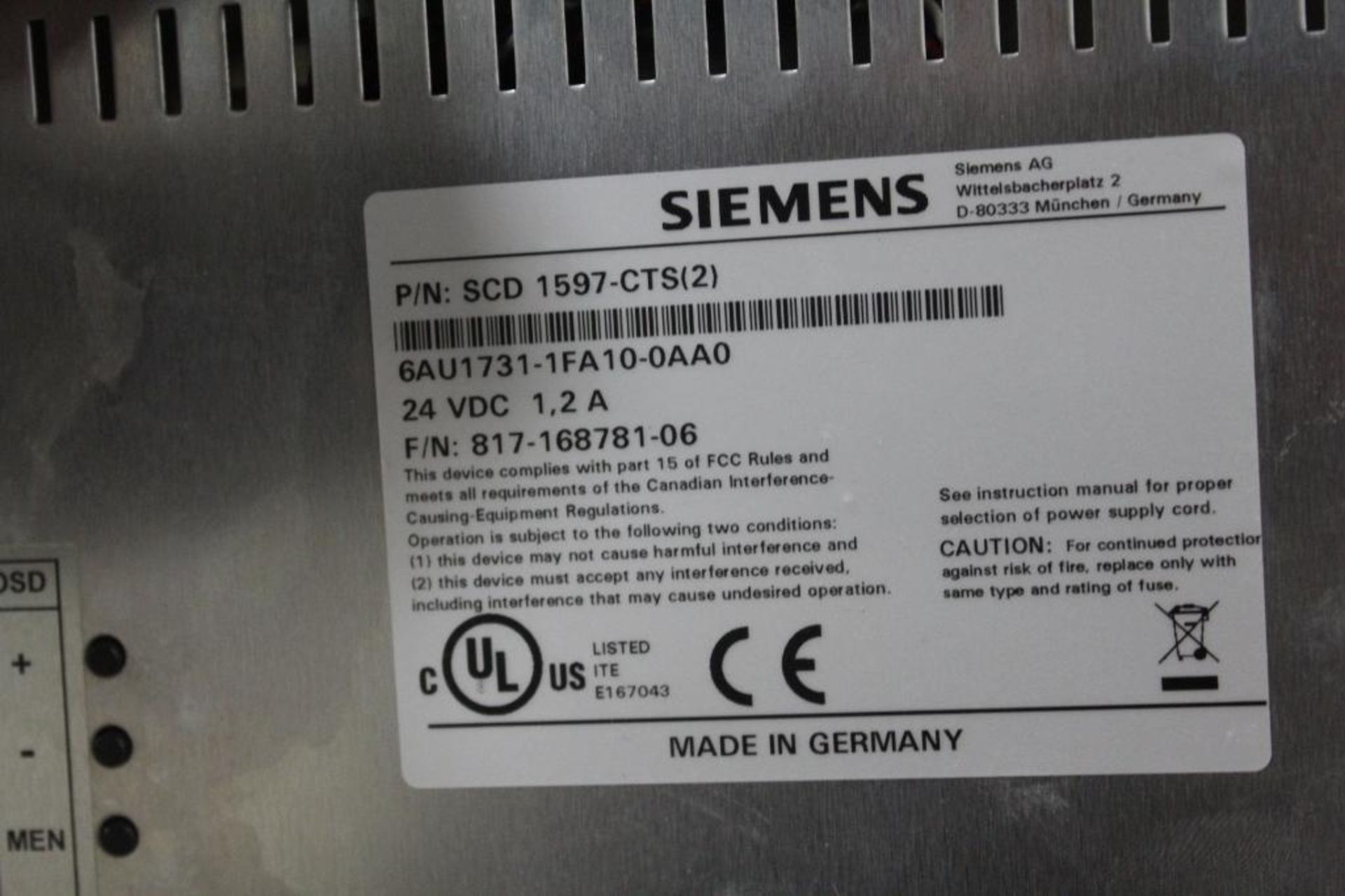 Siemens SCD 1597-CTS Panel 6GF6232-3MB - Image 2 of 2