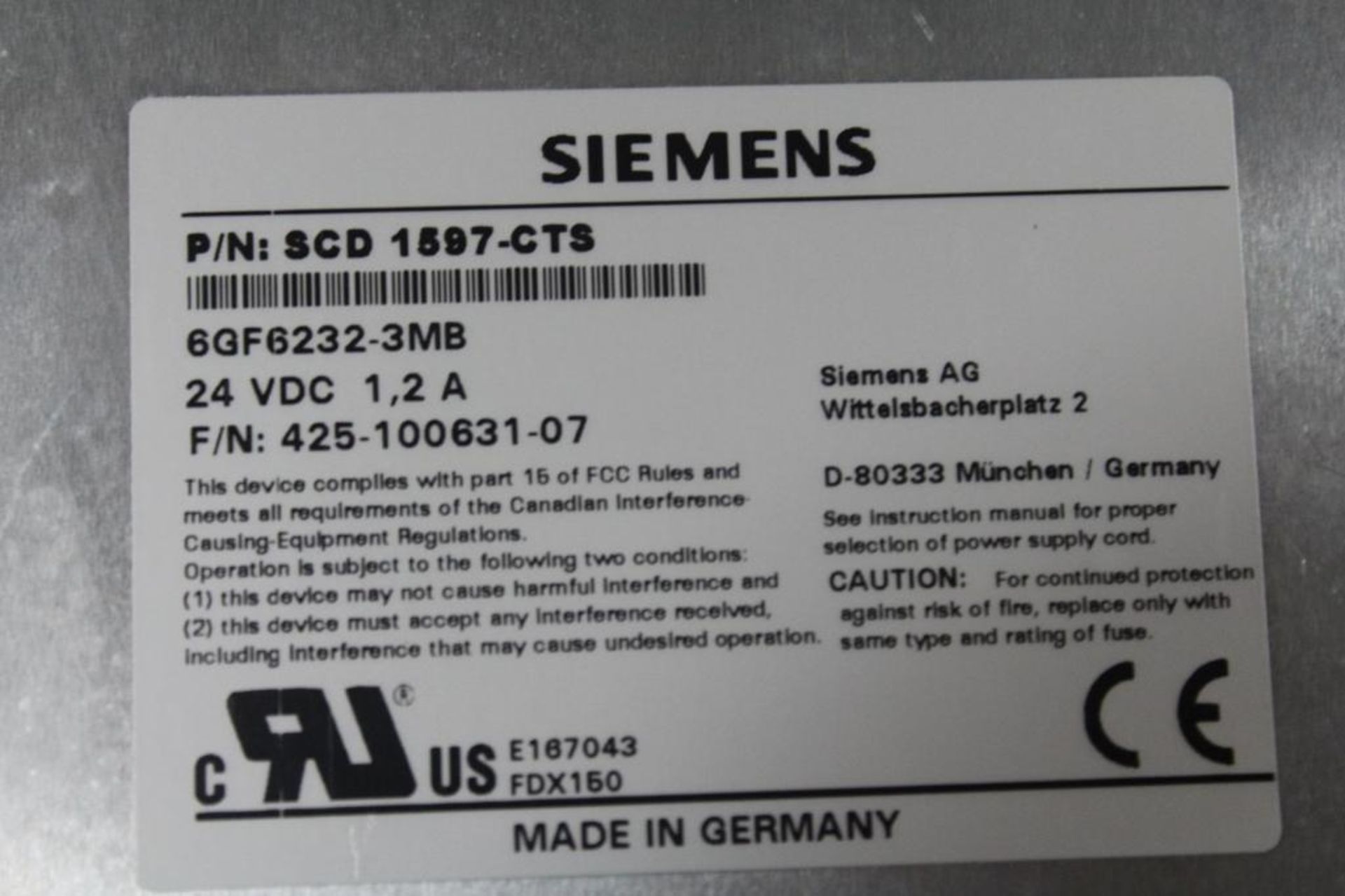 Siemens SCD 1597-CTS Panel 6GF6232-3MB - Image 2 of 2