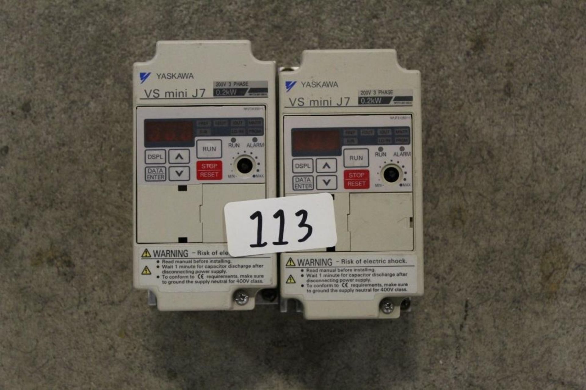 (Lot of 2) Yaskawa CIMR-J7AA20P2 VS Mini J7 Drive