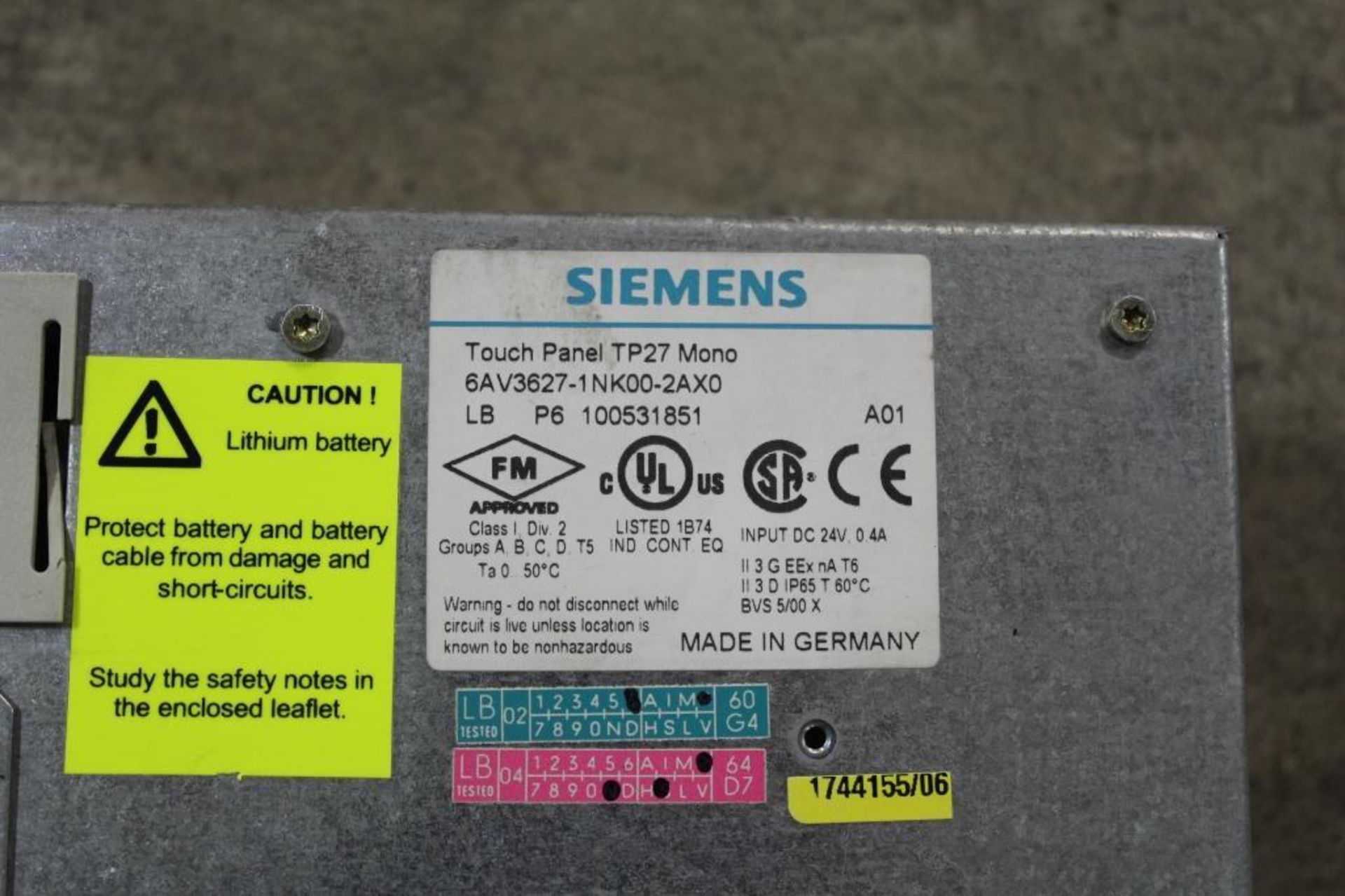 Siemens 6AV3627-1NK00-2AX0 Simatic TP 27 Mono - Image 2 of 2