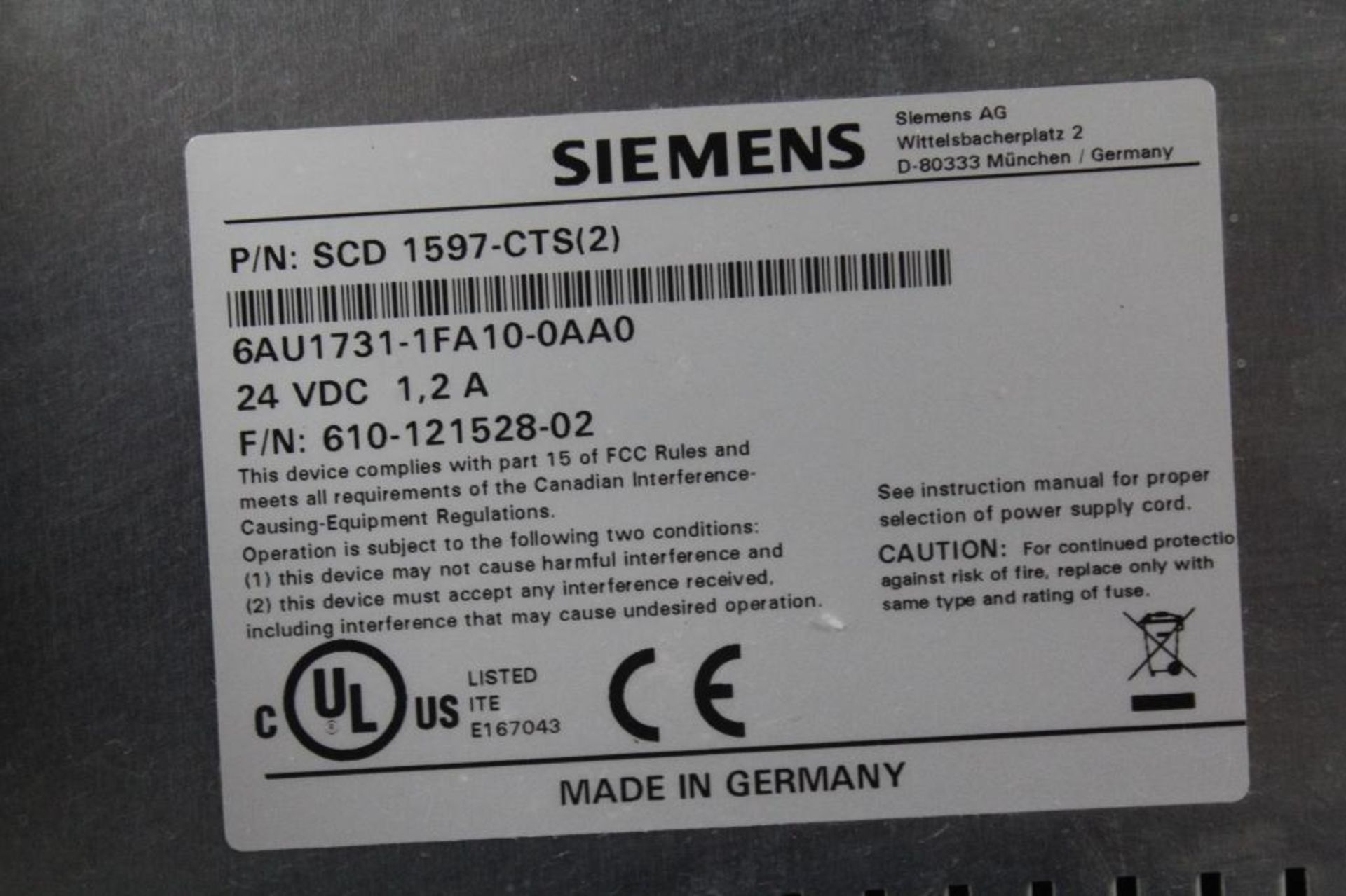 Siemens SCD 1597-CTS Panel 6GF6232-3MB - Image 2 of 2
