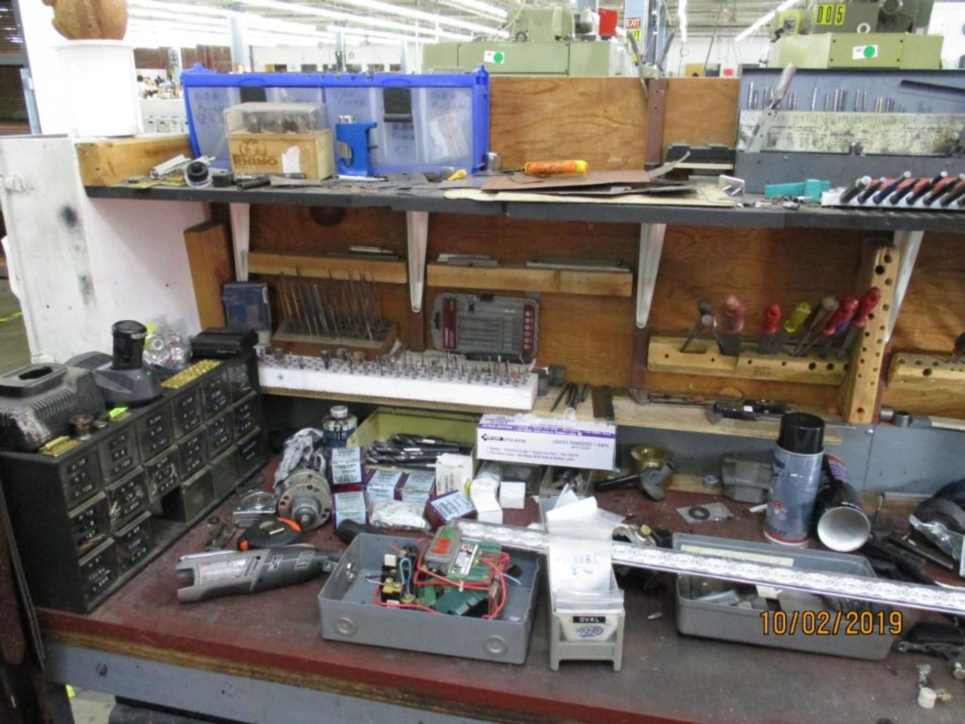 Work Bench Plus Contents Of Parts, Two Drawer File Cabinet, Three Drawer Cabinet, Parts Bins, Slide - Image 2 of 5