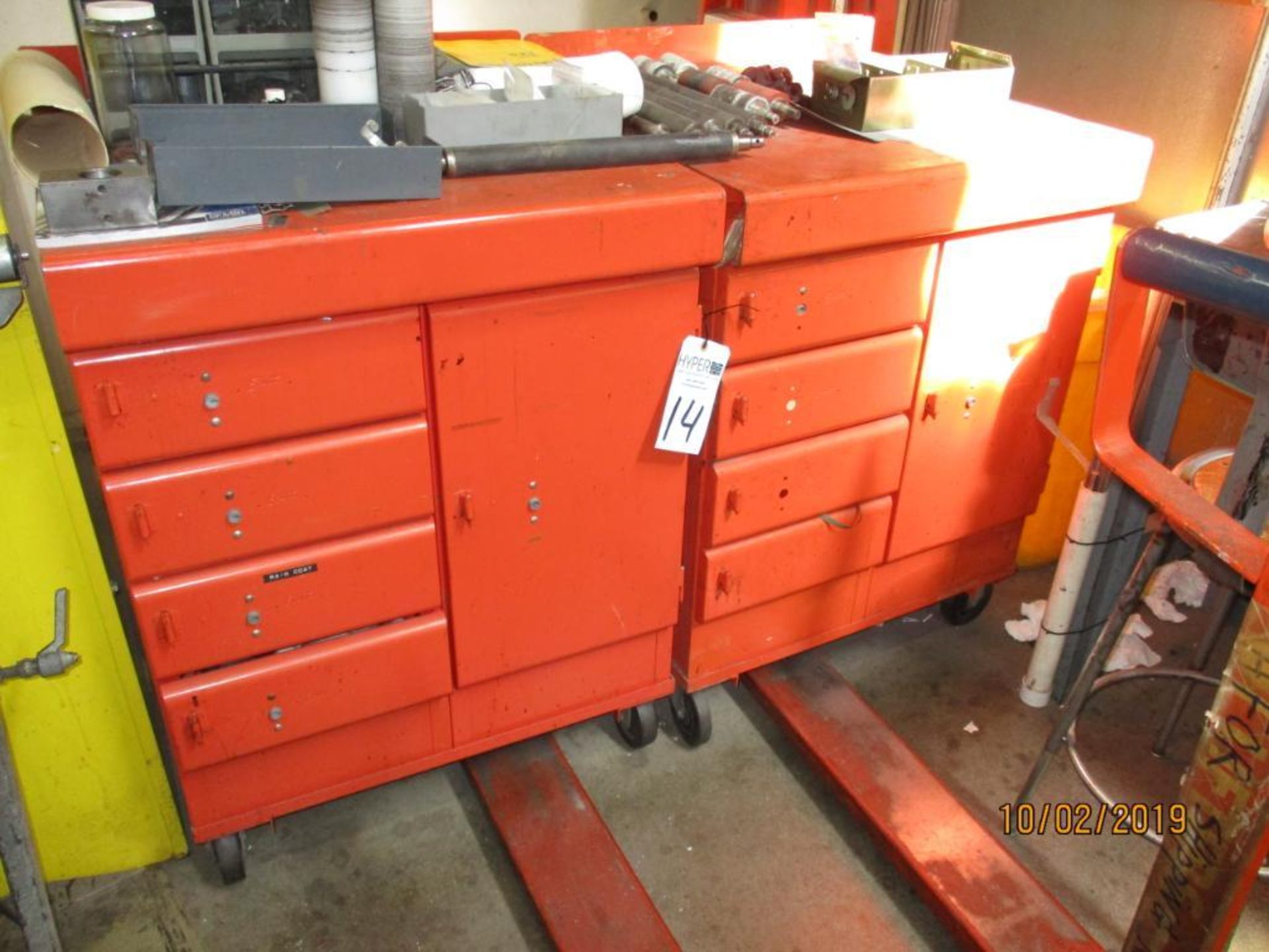 (2) Portable Tool Storage Cabinet Style Work Tables (No Contents)