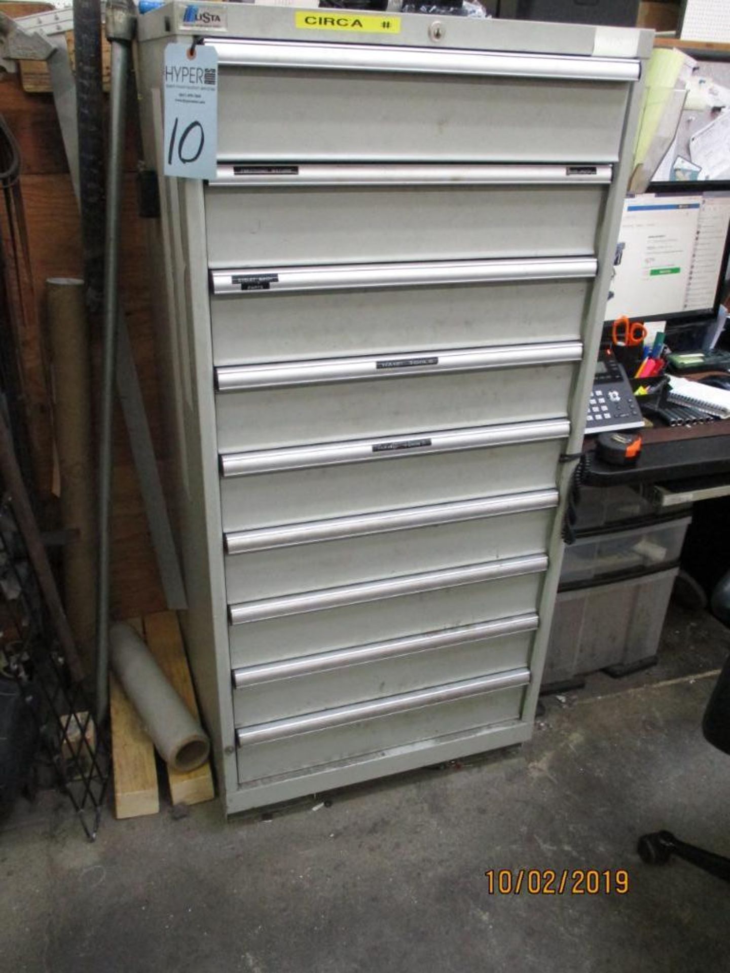 Lista Nine Drawer Tool Storage Cabinet and Contents Including Parts, Sockets, Allen Wrenches, Screwd