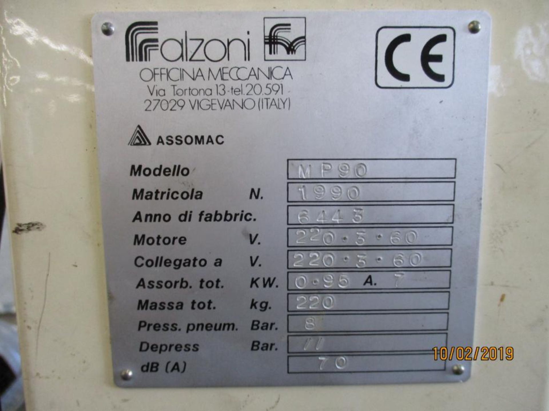 Falzoni Officina Meccanica MP90 Embossing Machine S/N: 6443 (1990) - Image 5 of 5