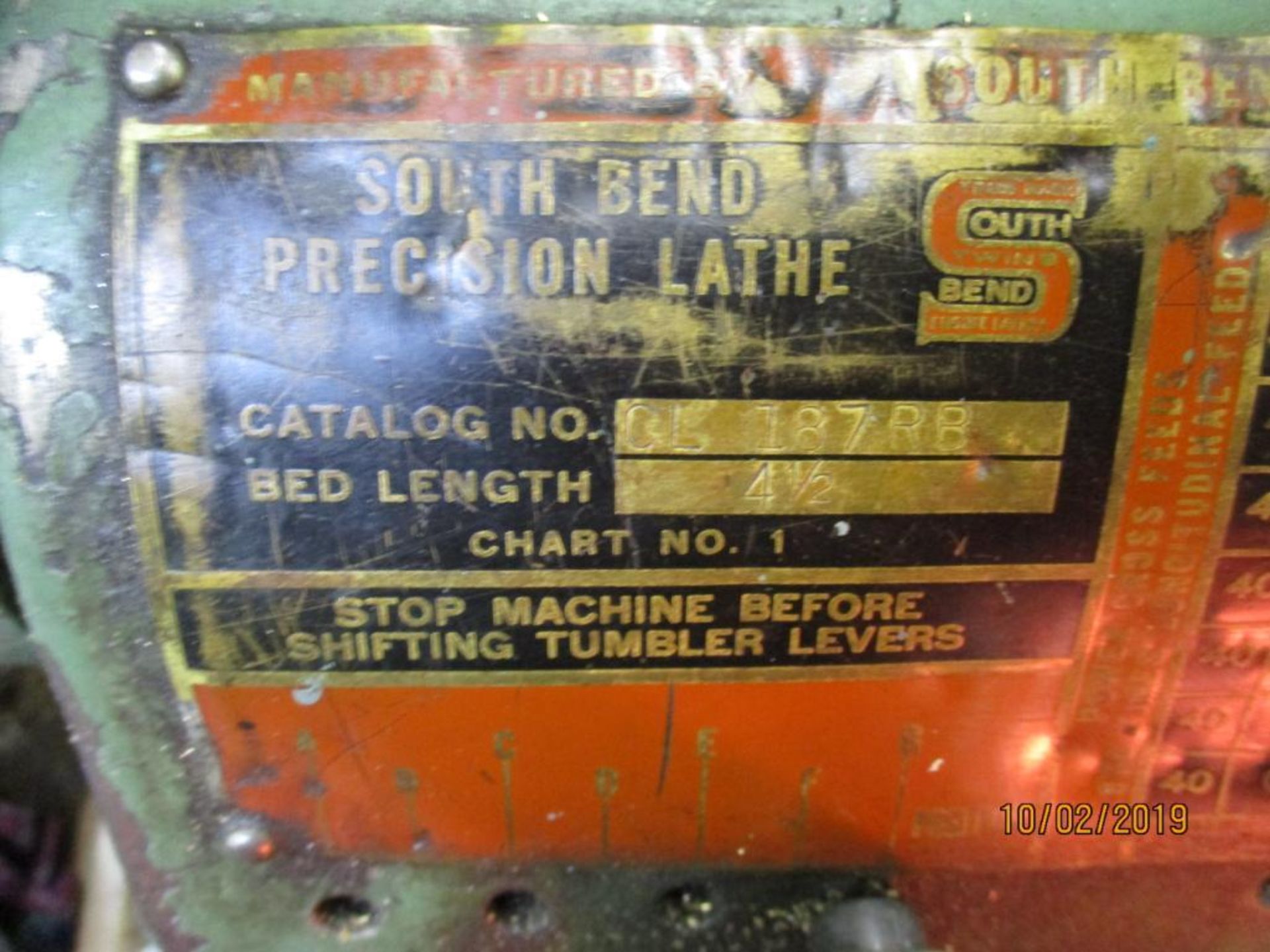Southbend 10"x4' (est) Cat. No. CL187RB Engine Lathe S/N: 1041RKL14X, 4.5' Bed, 6" Three Jaw Chuck, - Image 5 of 6