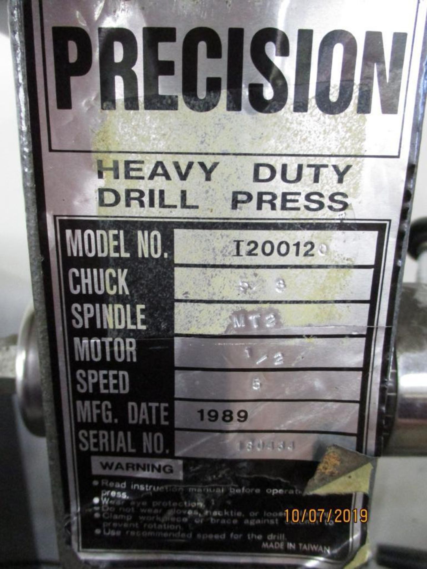 Precision 12" (est) I200120 Table Top Drill Press S/N: 180434, 5/8" Chuck - Image 3 of 3