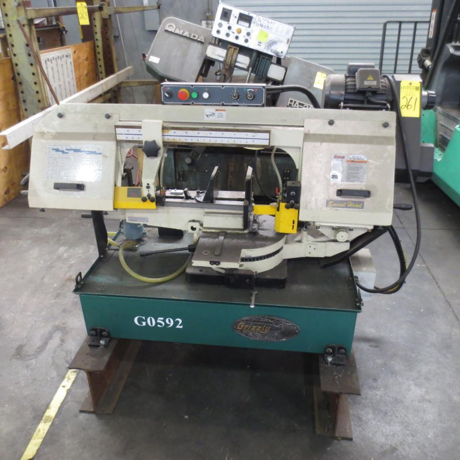 GRIZZLY 9.5" X 18" MODEL G0592 AUTOMATIC HORIZONTAL BANDSAW S/N: 49J1276 (2014) MANUAL CLAMPING, COO