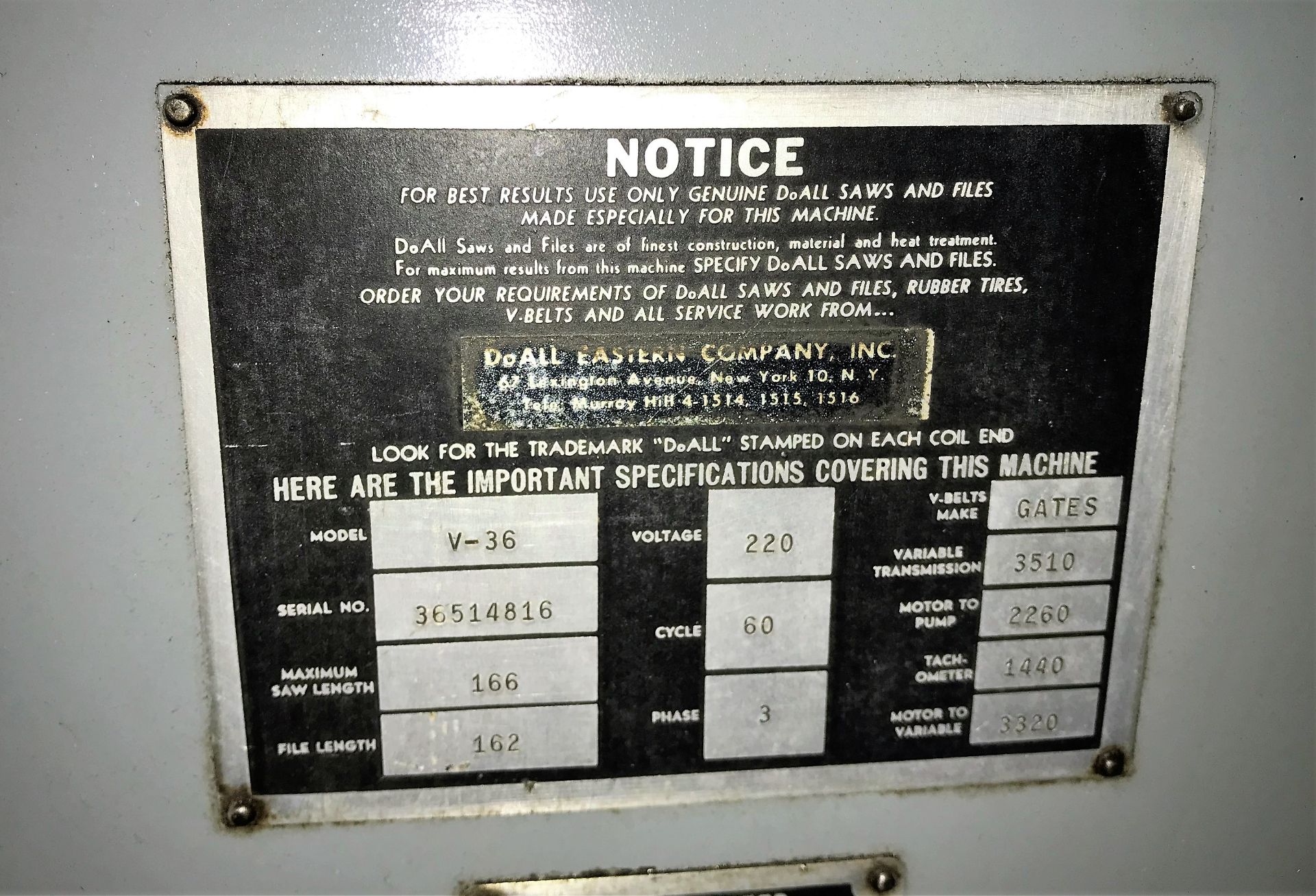 DoAll Mod.3612 36" Vertical Band Saw - Image 5 of 6