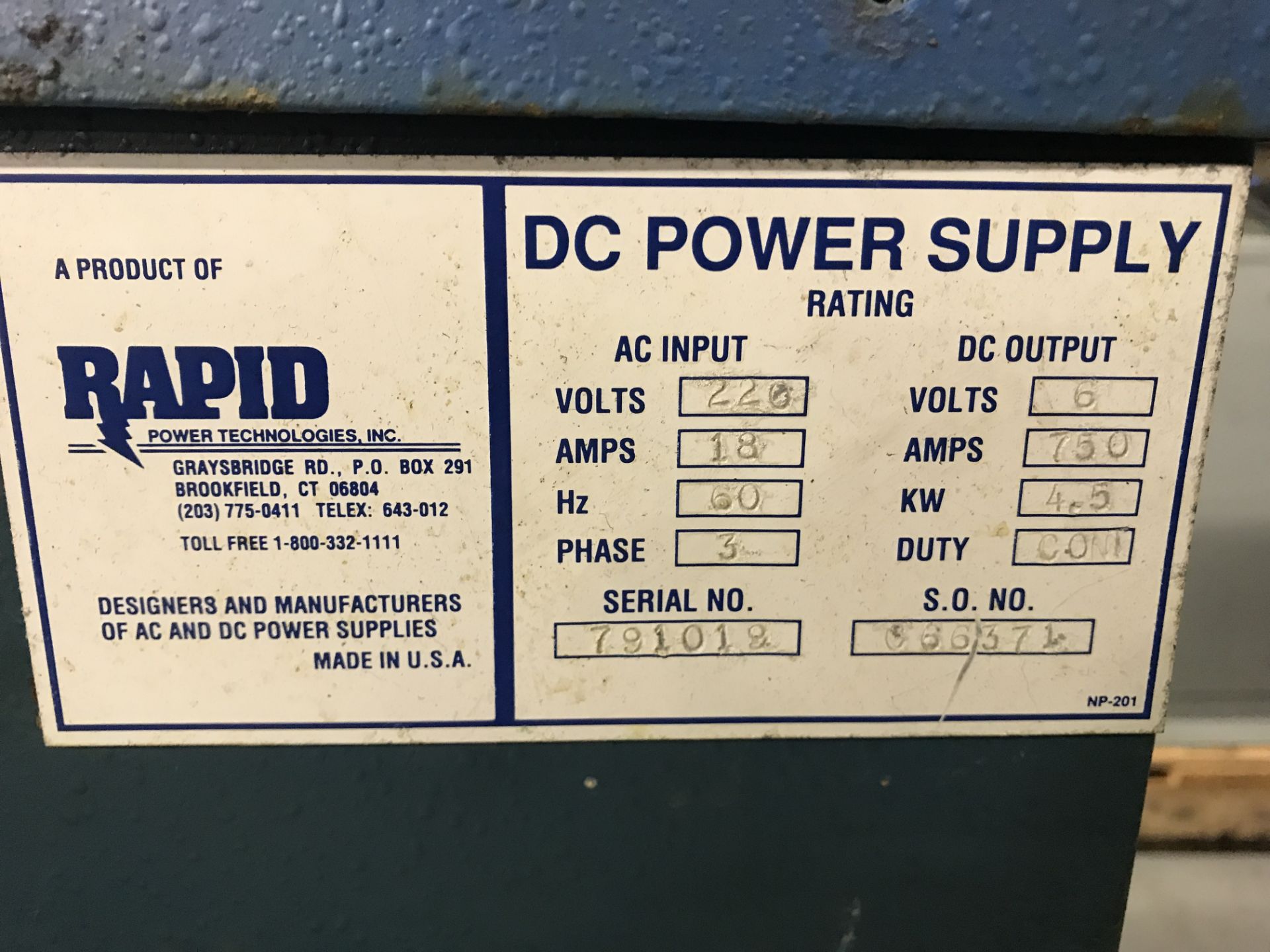DC Power Supply 220VAC - 18A Input, 6V DC 750A output - Image 2 of 2