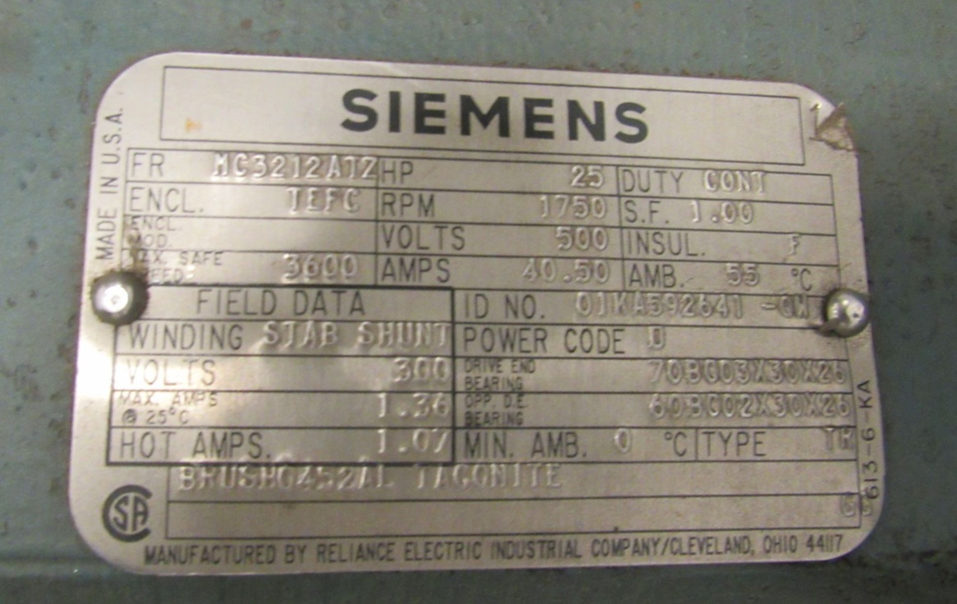 Siemans 3600 RPM 25HP Motor - Image 2 of 2