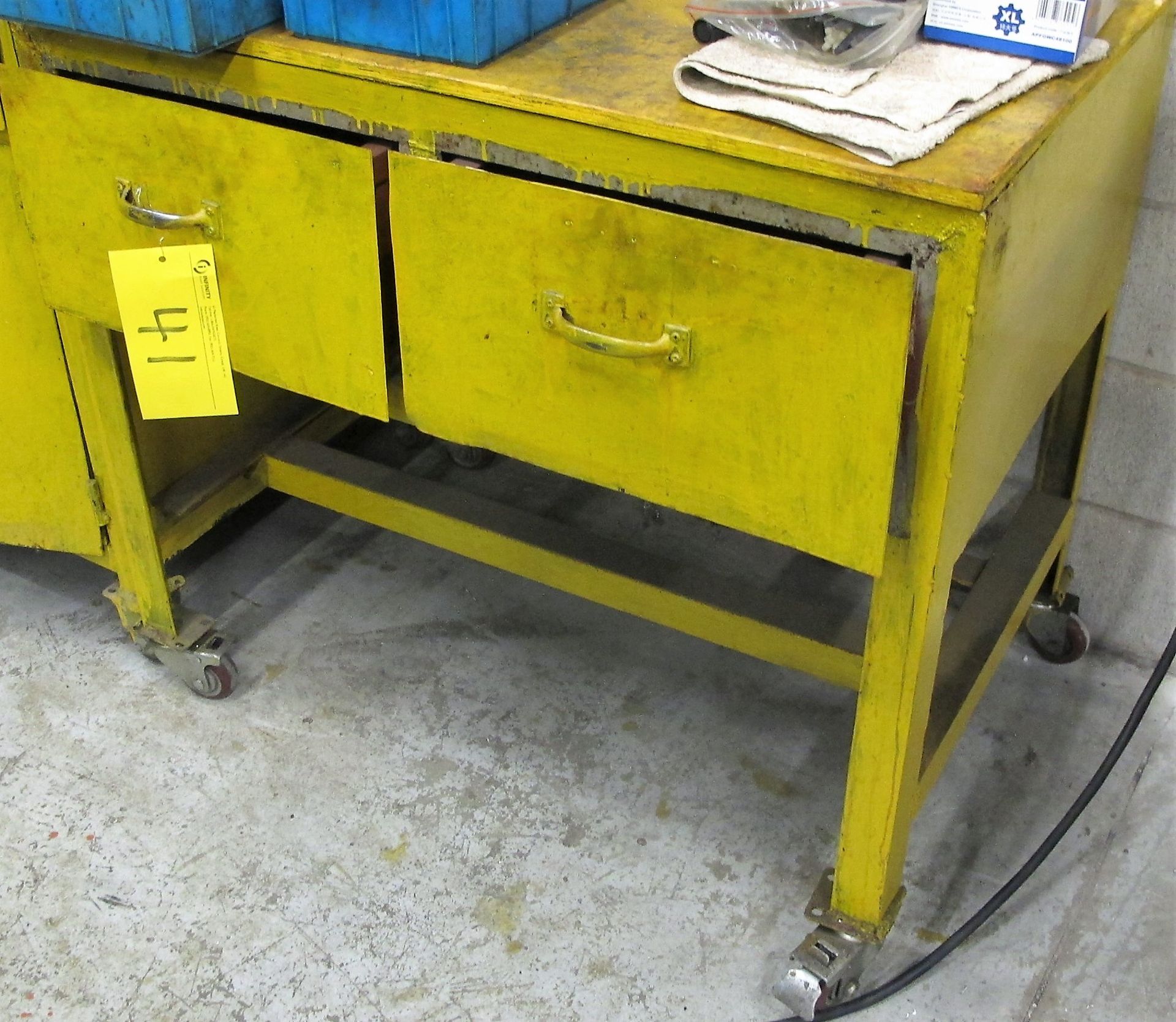 37"L X 24"D METAL BENCH/CART W/DRAWERS AND CONTENTS