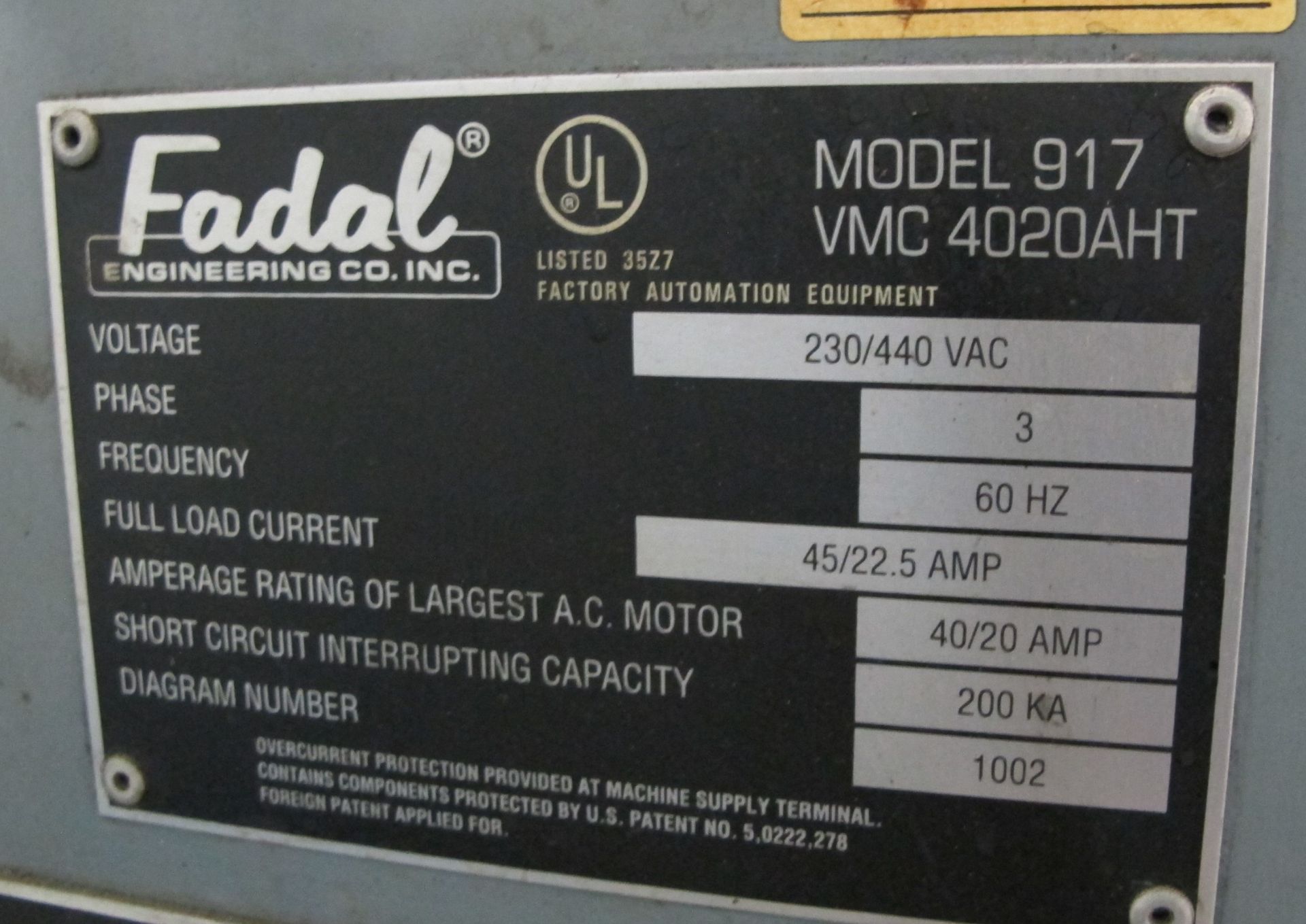 FADAL VMC 4020A-917-1 CNC VERTICAL MACHINING CENTER, TRAVELS: X-40", Y-20", Z-28", 1,500LB TABLE - Image 6 of 9