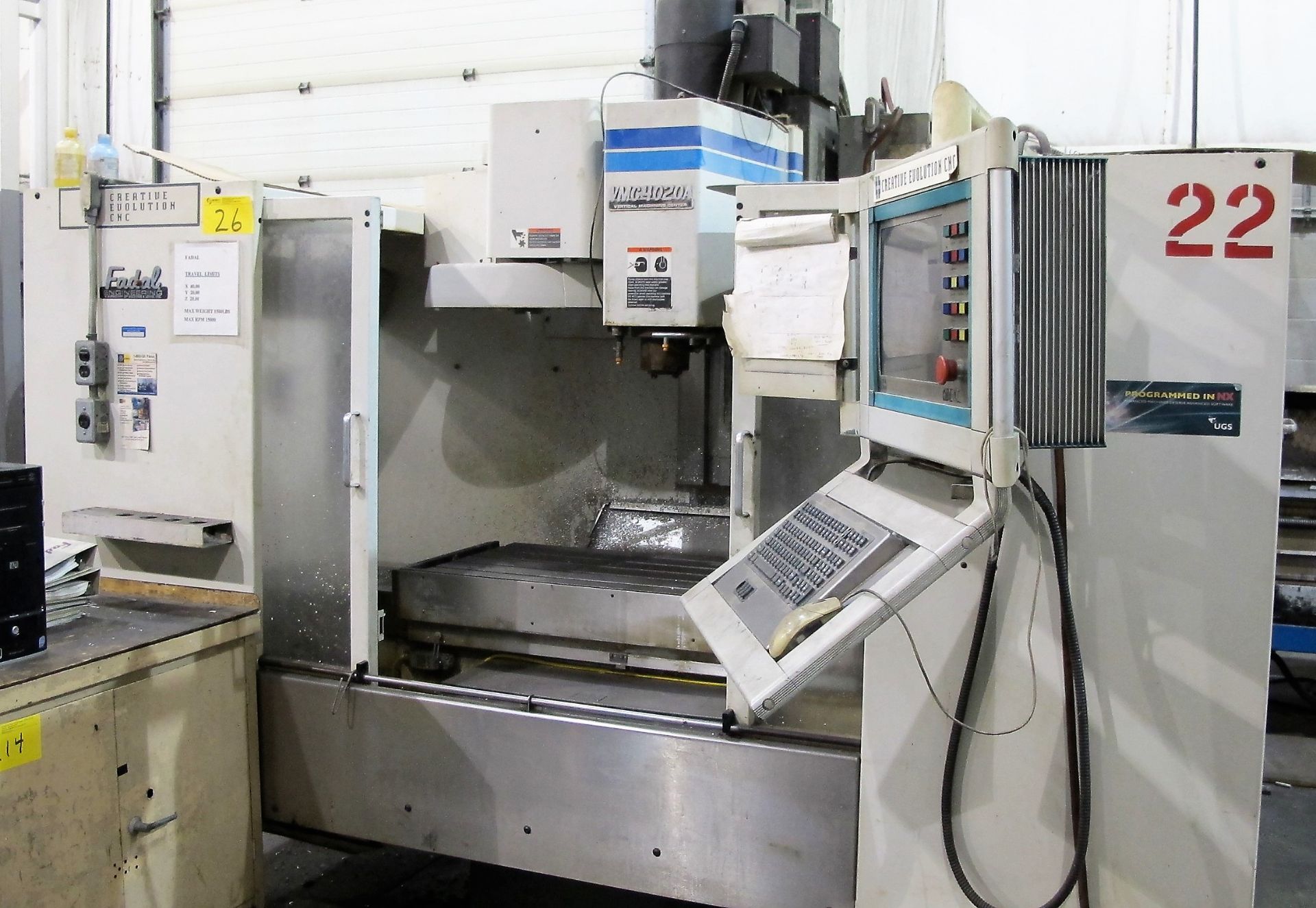 FADAL VMC 4020A-917-1 CNC VERTICAL MACHINING CENTER, TRAVELS: X-40", Y-20", Z-28", 1,500LB TABLE