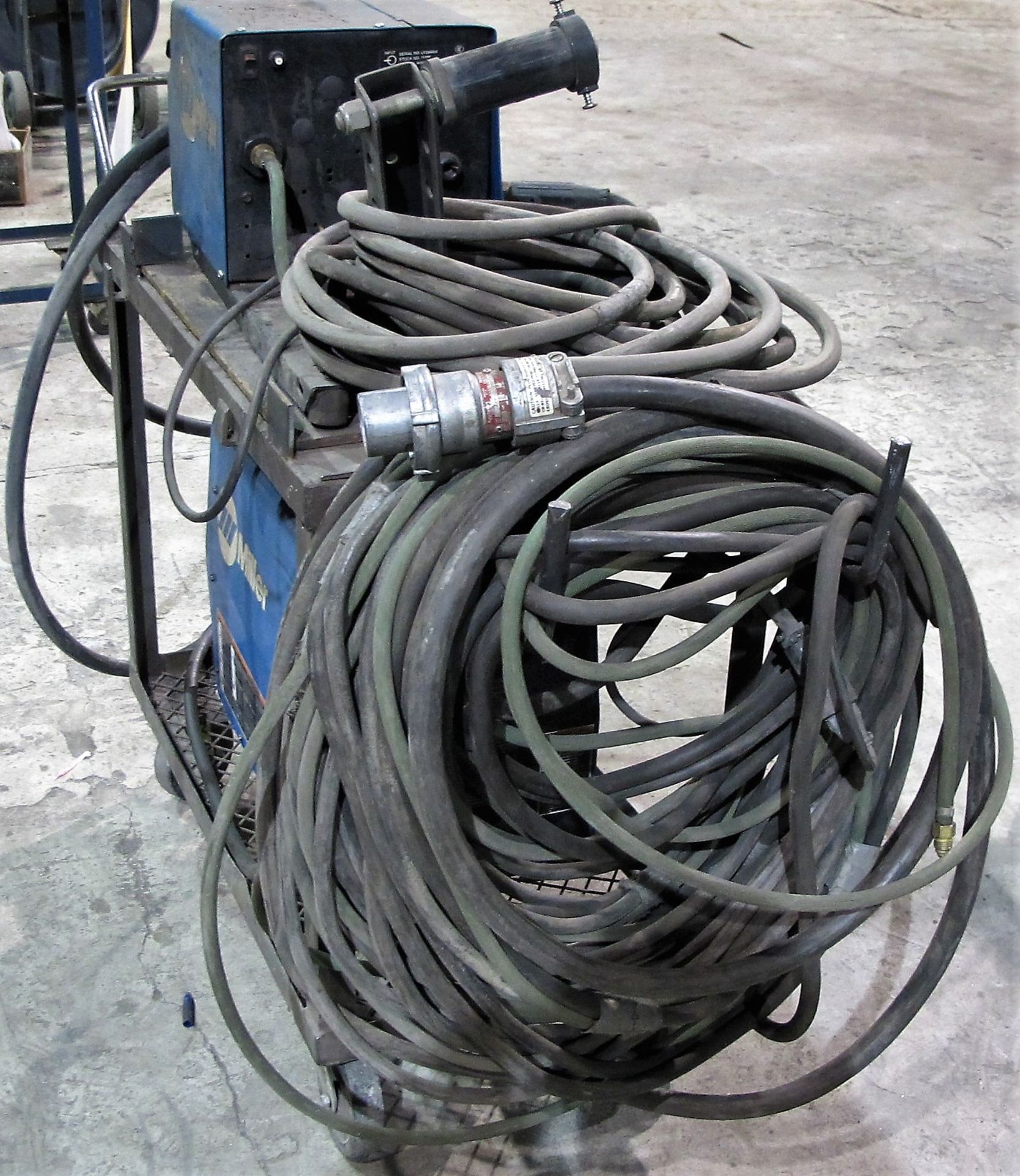 MILLER XMT 350 CC/CW WELDER, S/N LH160462A W/ MILLER 22A WIRE FEEDER, CABLES & CART - Image 4 of 4