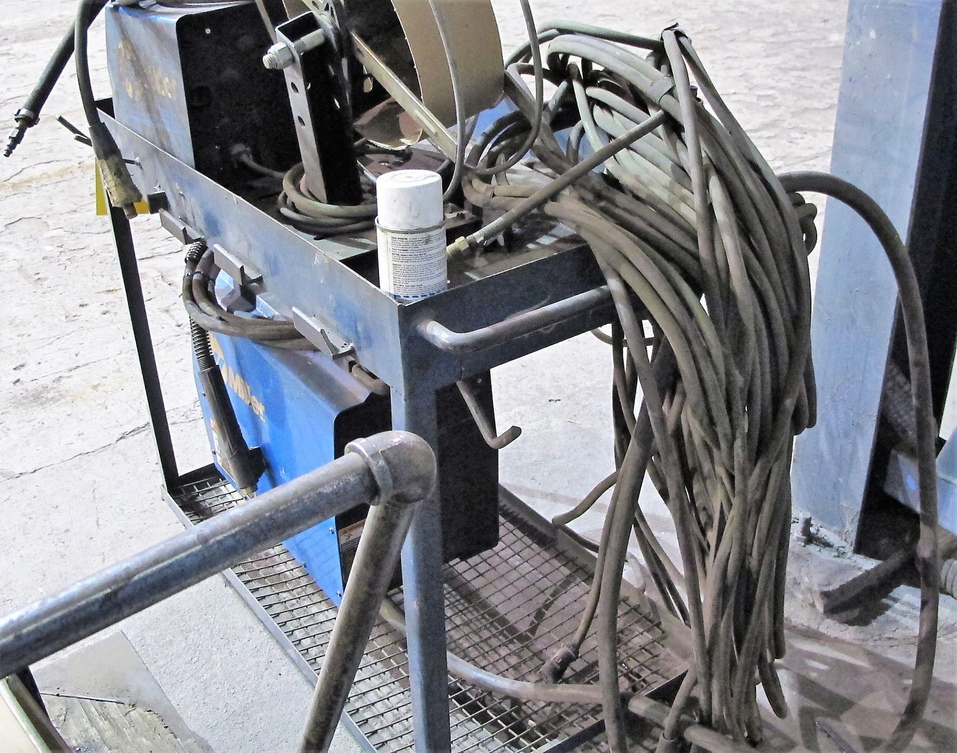 MILLER XMT 350 CC/CW WELDER, S/N LF470022A W/ MILLER 22A WIRE FEEDER, CABLES & CART - Image 4 of 4