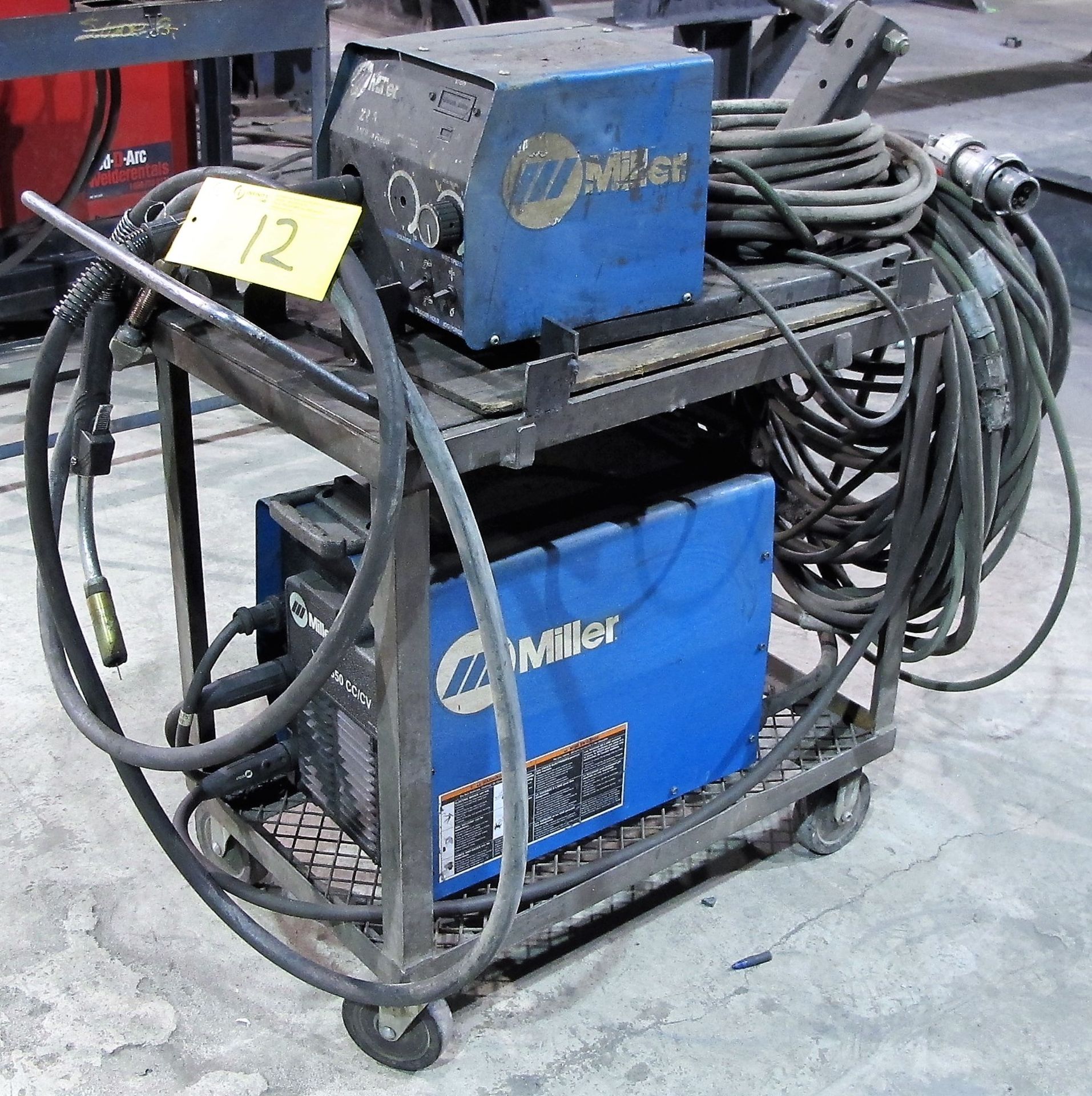 MILLER XMT 350 CC/CW WELDER, S/N LH160462A W/ MILLER 22A WIRE FEEDER, CABLES & CART - Image 3 of 4