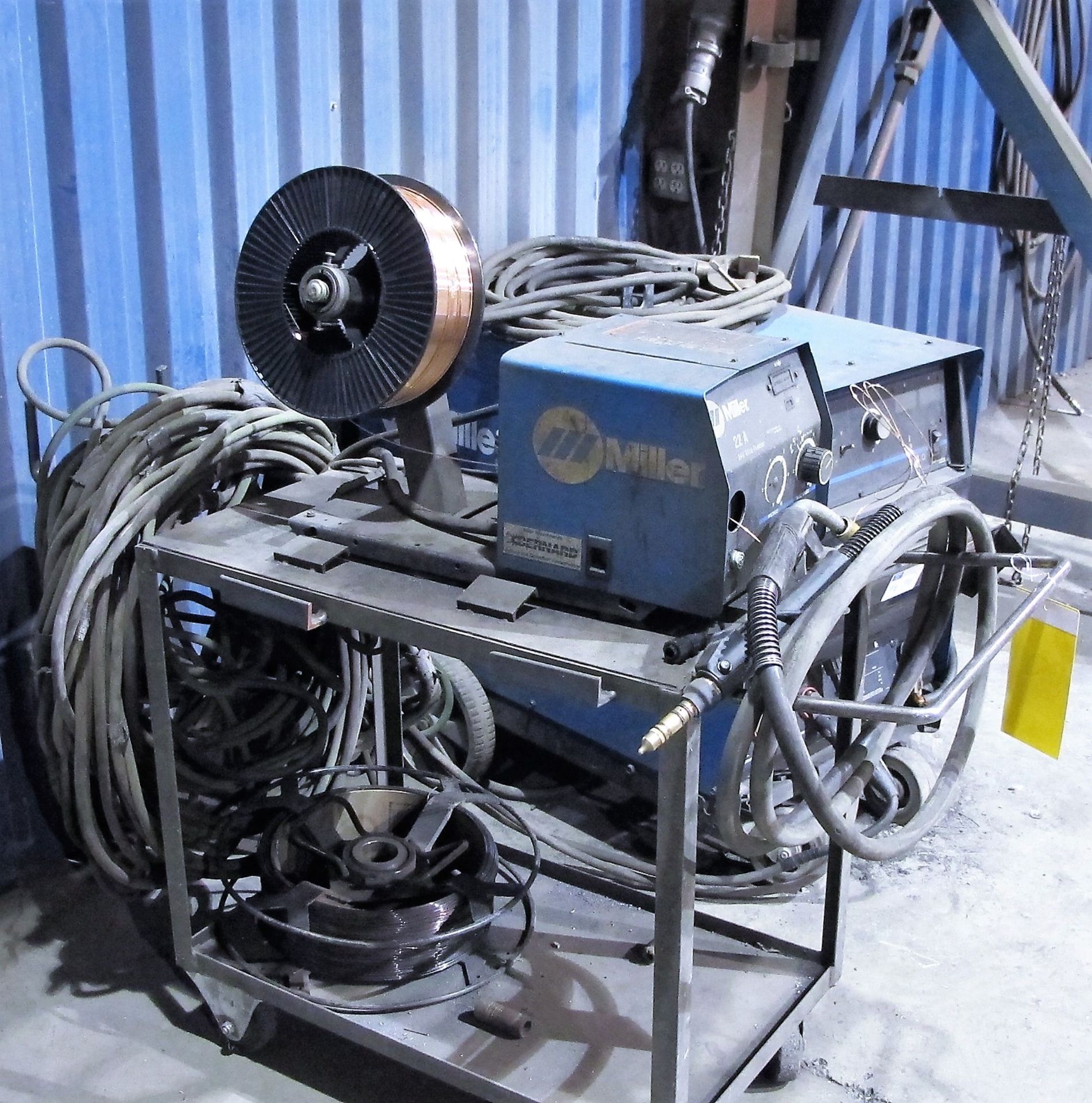 MILLER DELTAWELD 452 WELDER, S/N MC0706614 W/ MILLER 22A WIRE FEEDER, CABLES & CART - Image 3 of 3