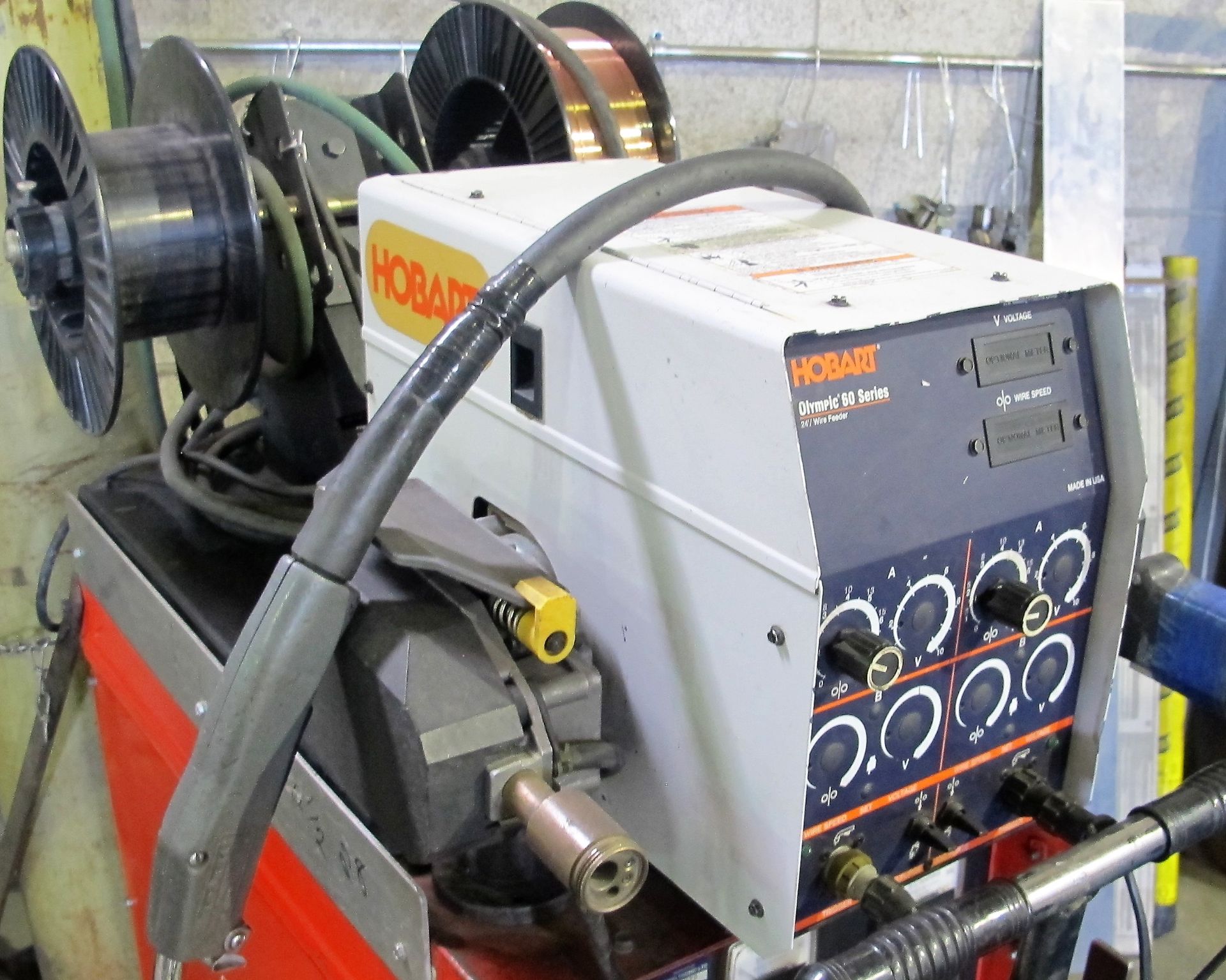 CANOX C-CP-300 CP DC ARC WELDER, S/N JJ325597 W/ HOBART OLYMPIC 60 SERIES 24V WIRE FEEDER, CART, - Image 4 of 4