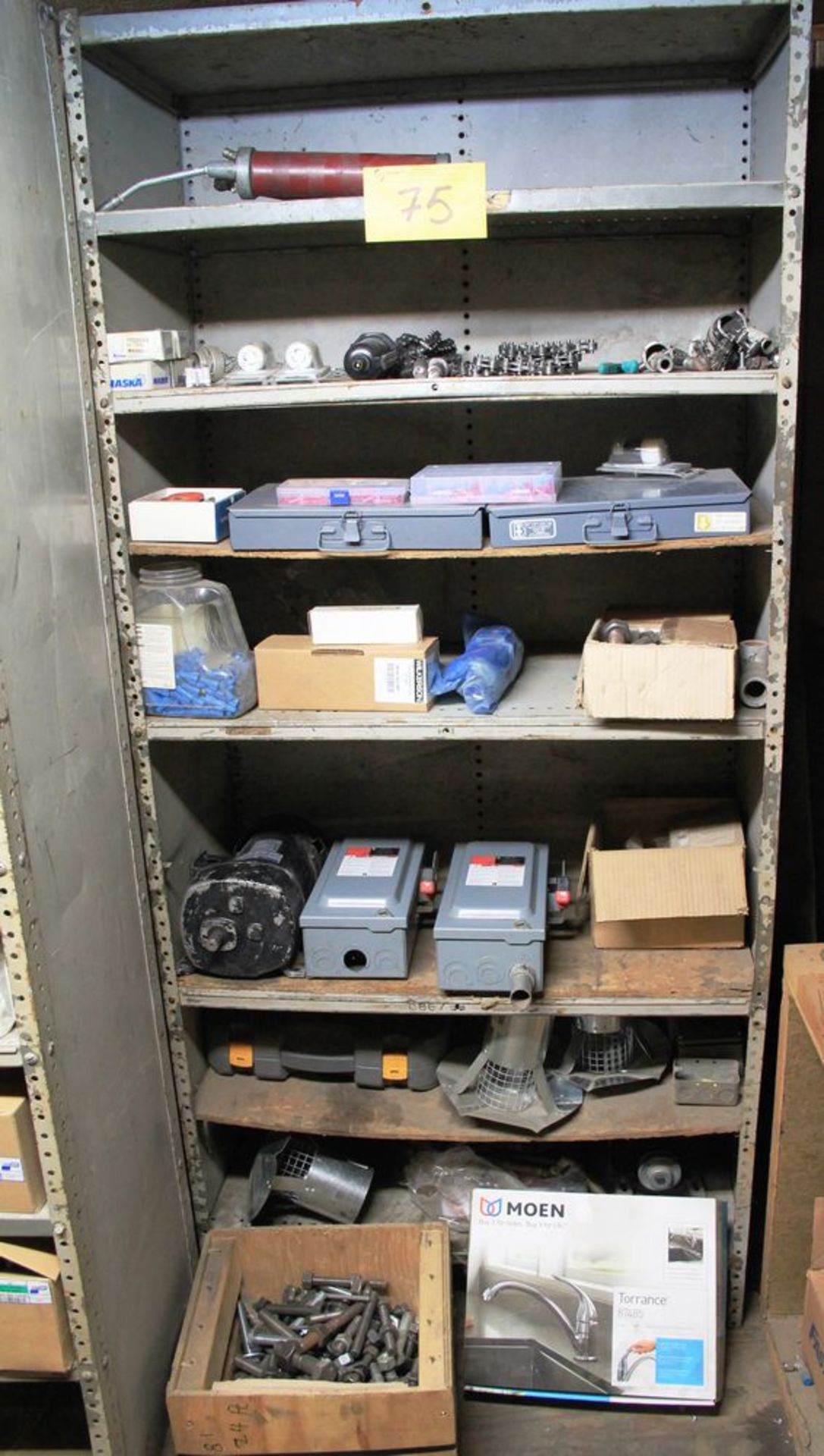 CONTENTS OF NUTS, BOLTS STORAGE ROOM, SHELVING, CONTROLS, ELECTRICAL BOXES - Image 5 of 7