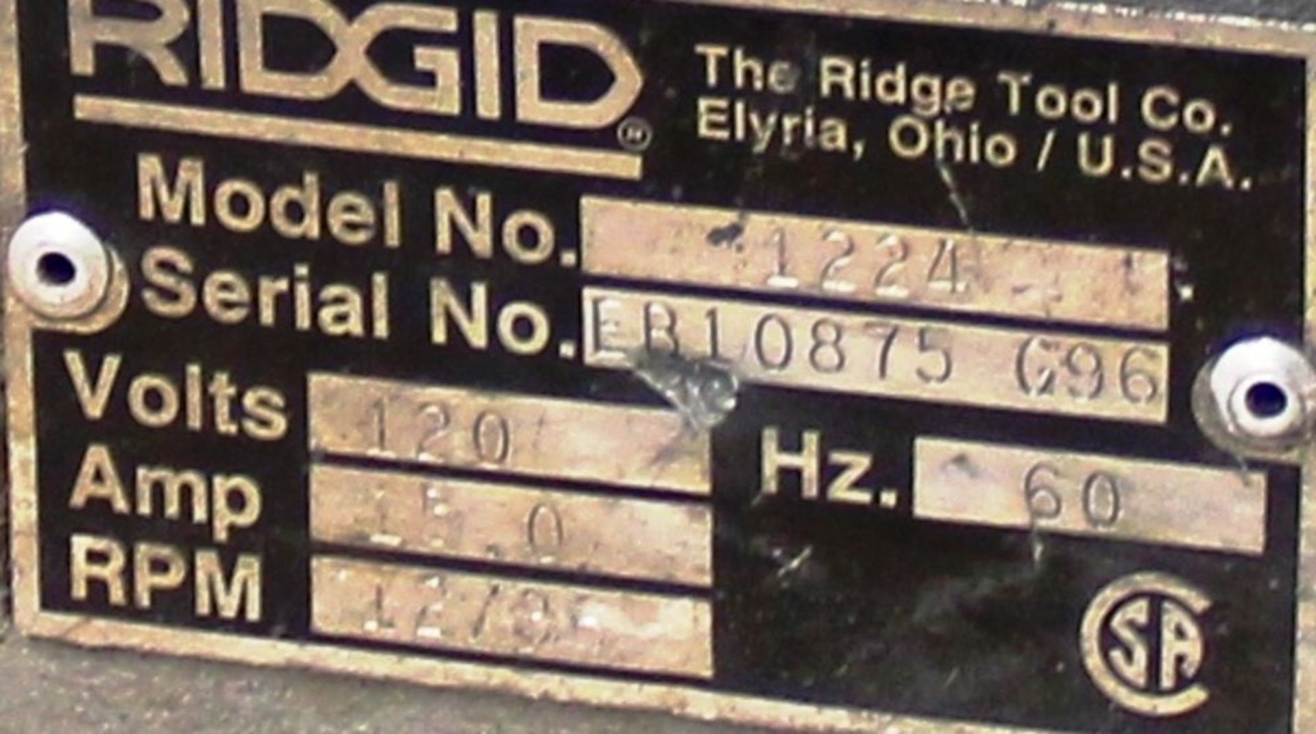 RIDGID 1224 ELECTRIC PIPE THREADER, SPARE THREADING HEAD, 12/36 RPM, 1/60/120 VOLTS, S/N EB-10875- - Image 4 of 4