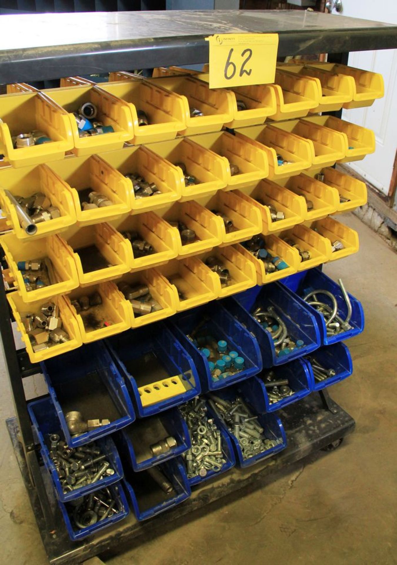 DOUBLE SIDED BINS STORAGE RACK ON CASTORS C/W ASSORTED CONTENTS - Image 2 of 2