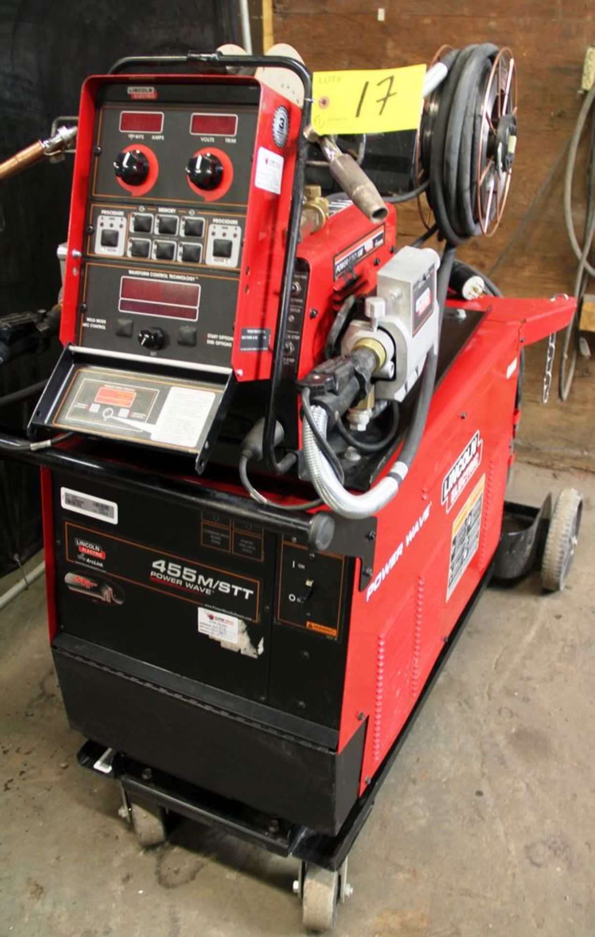 LINCOLN POWERWAVE 455M/STT ELECTRIC POWERED WELDER, C/W LINCOLN POWER FEED 10M DUAL FEED WIRE