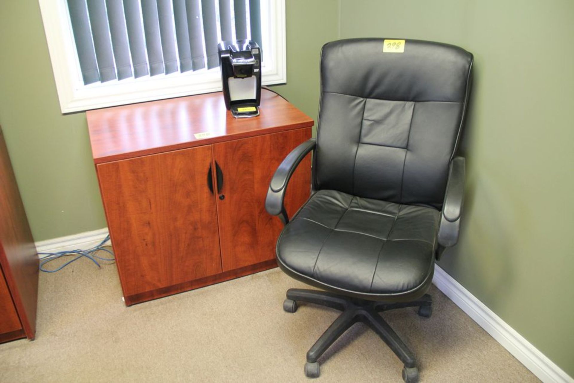 L SHAPED DESK, (2) CHAIRS, CREDENZA, BOARDROOM TABLE, (4) CHAIRS, FILING CABINET, WHITE BOARD, - Image 2 of 6